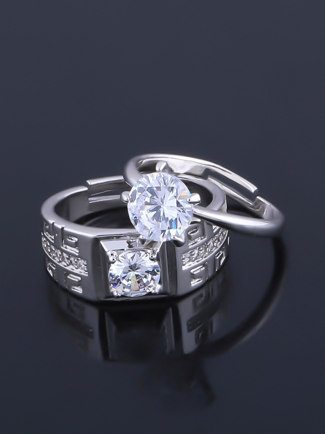 

Silver Shine Set Of 2 Silver Plated His & Her Adjustable Couple Rings