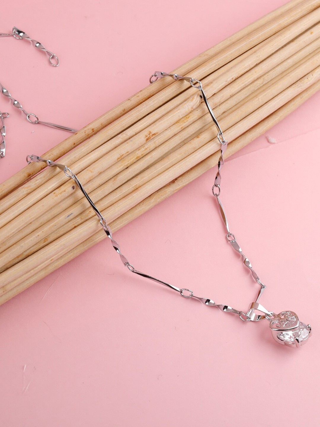 

Silver Shine Silver Plated AD Studded Necklace With Couple Rings