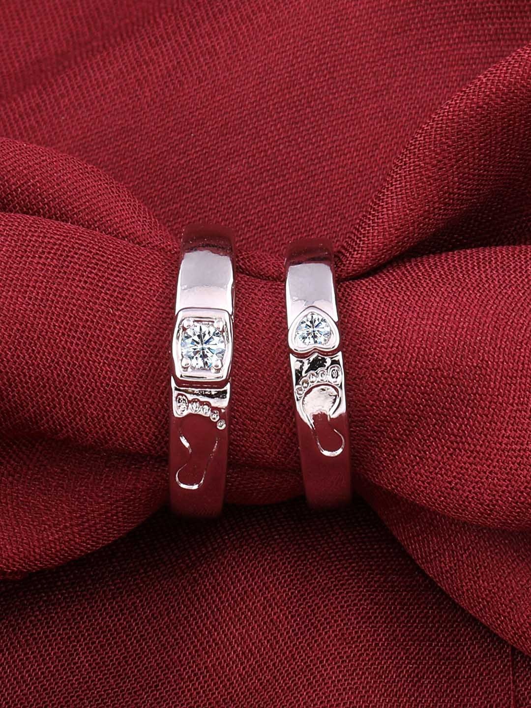 

Silver Shine Set Of 2 Silver-Plated AD-Studded Couple Finger Rings