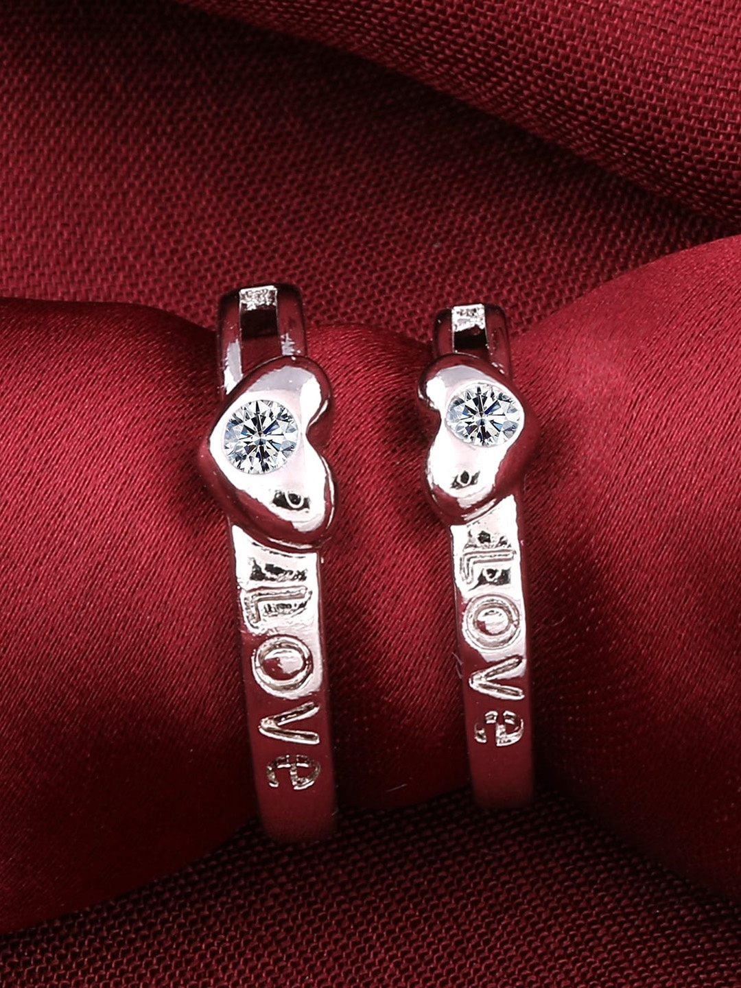 

Silver Shine Set Of 2 Silver-Plated AD-Studded Couple Finger Ring