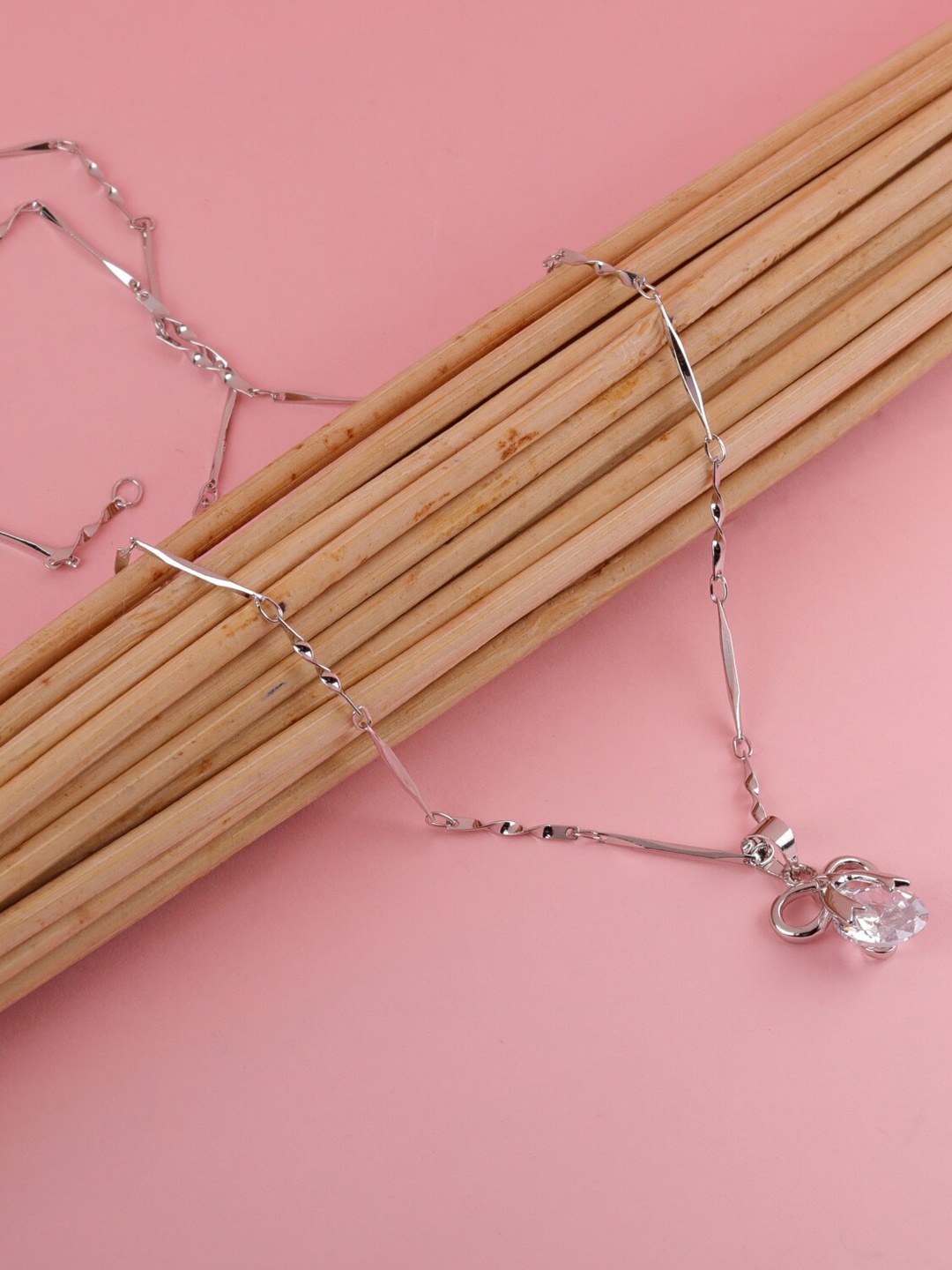 

Silver Shine Silver Plated AD Studded Necklace With Couple Rings