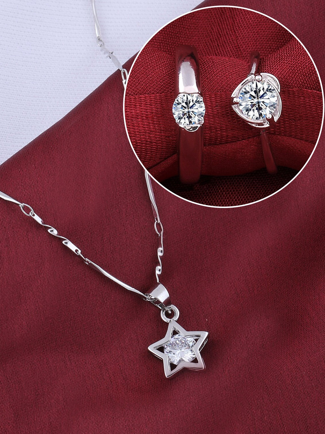 

Silver Shine Silver Plated AD Studded Necklace With Couple Rings