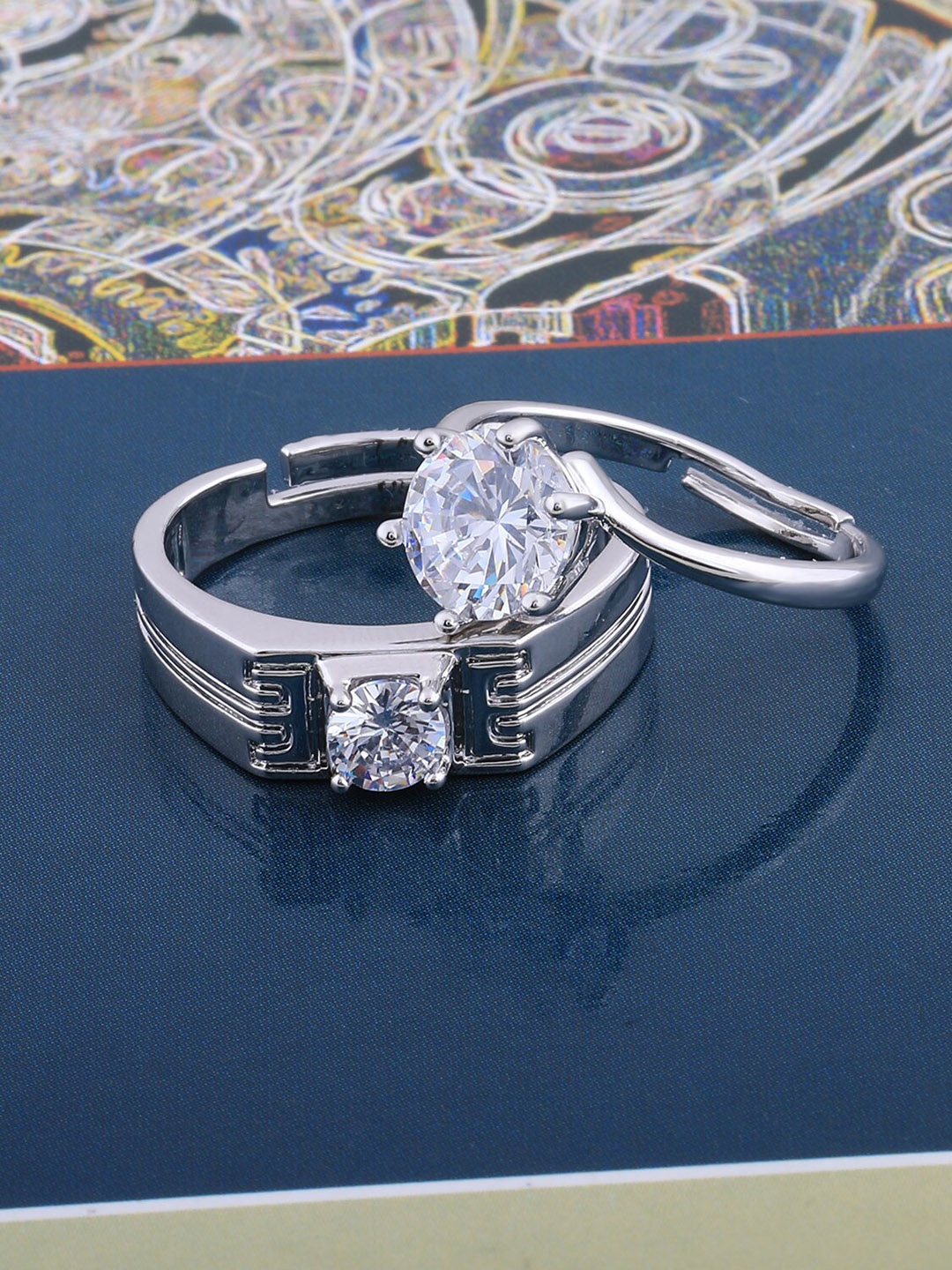 

Silver Shine Set Of 2 Silver Plated His & Her Adjustable Couple Rings