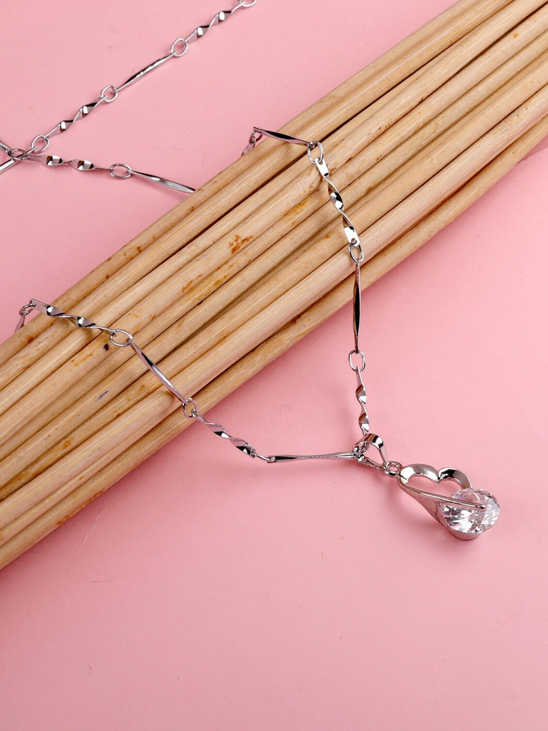 

Silver Shine Silver Plated AD Studded Necklace With Couple Rings