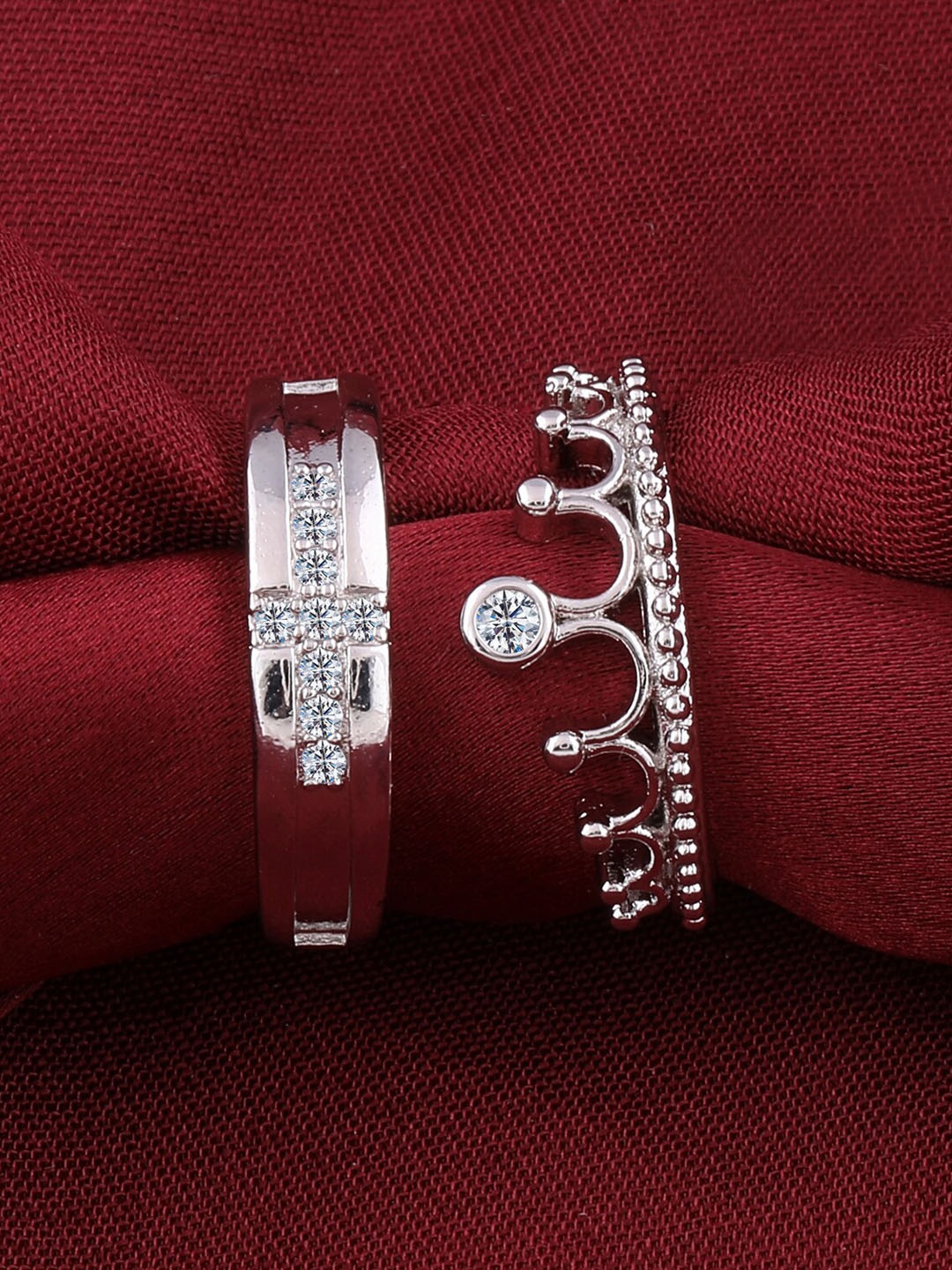 

Silver Shine Set of 2 Silver-Plated AD Studded Couple Rings