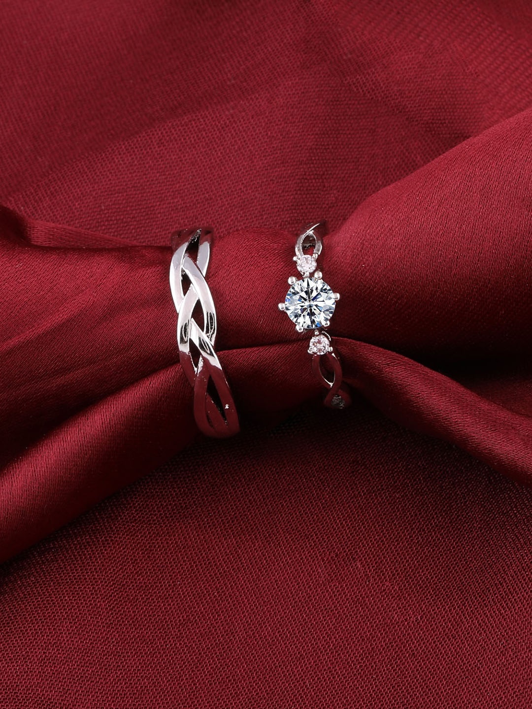 

Silver Shine Set Of 2 Silver Plated His & Her Adjustable Couple Rings