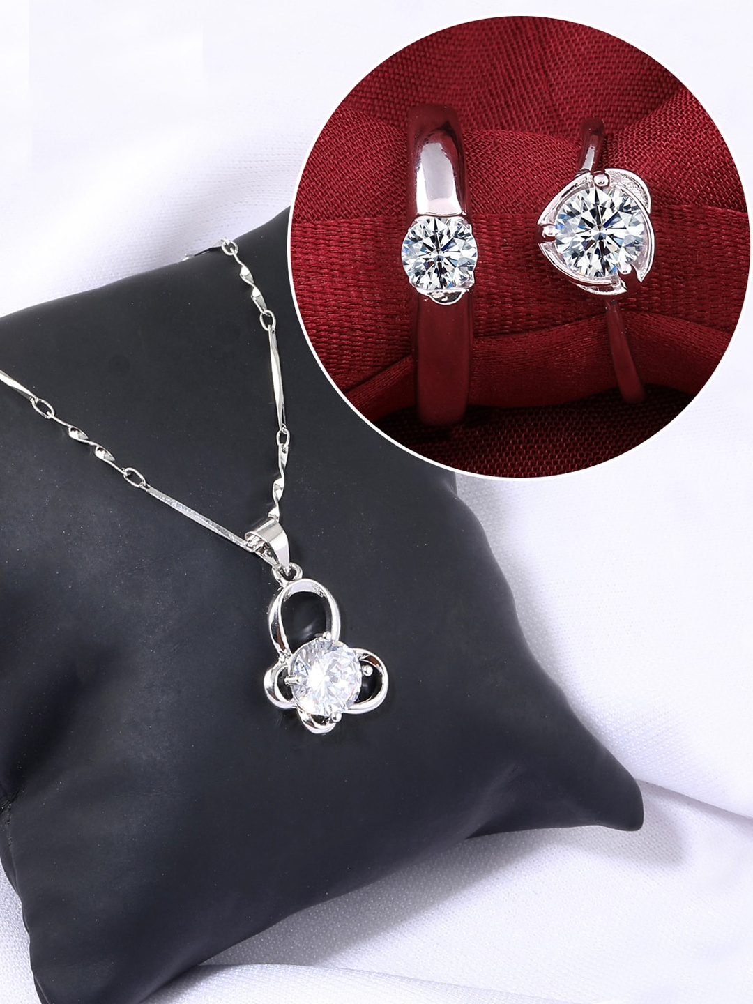 

Silver Shine Silver Plated AD Studded Necklace With Couple Rings