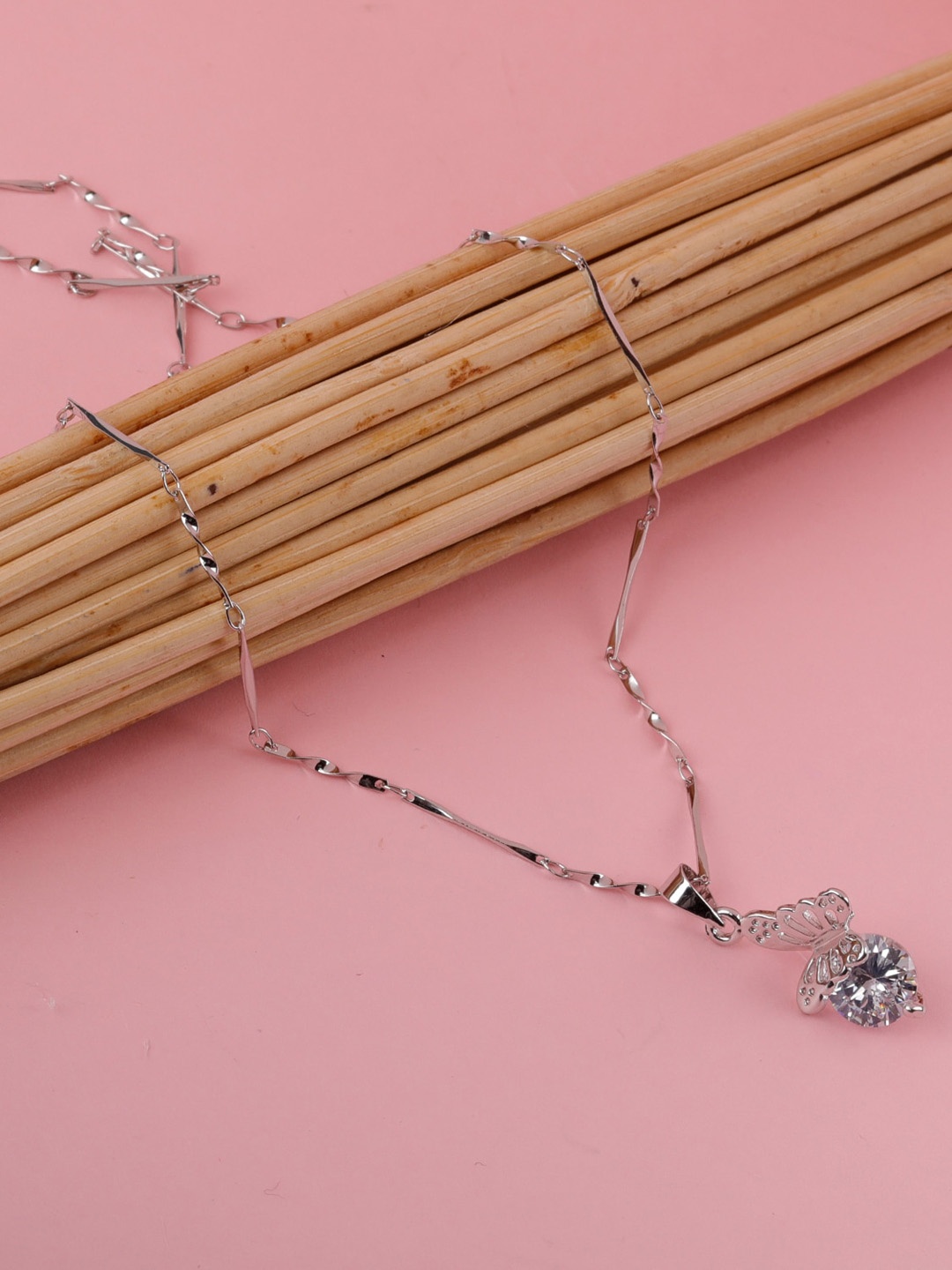 

Silver Shine Silver Plated AD Studded Necklace With Couple Rings