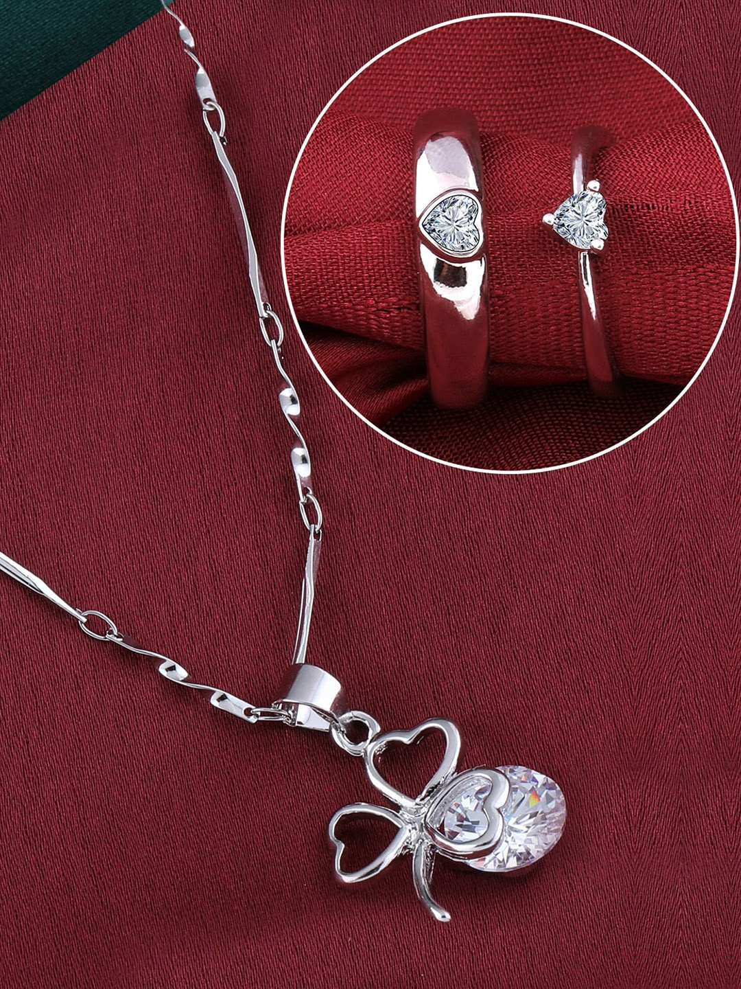 

Silver Shine Silver Plated AD Studded Necklace With Couple Rings