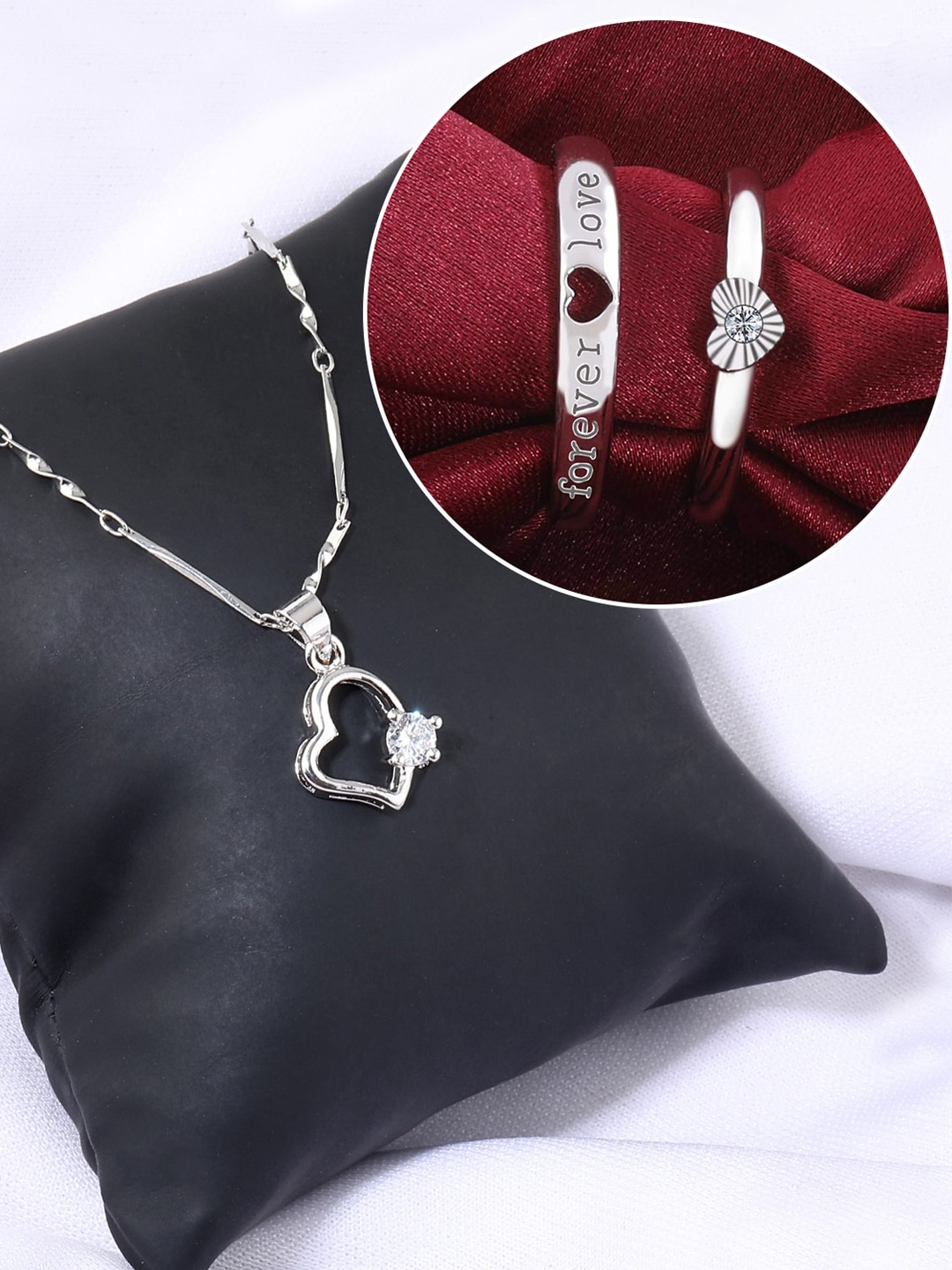 

Silver Shine Silver Plated AD Studded Necklace With Couple Rings