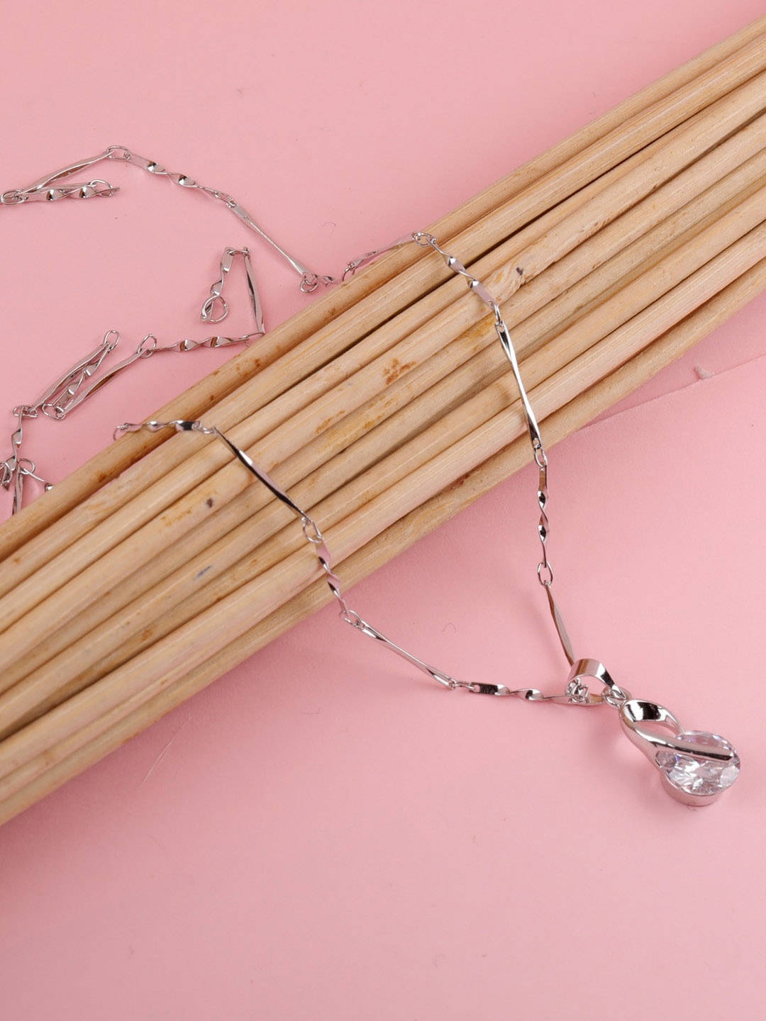 

Silver Shine Silver Plated AD Studded Necklace With Couple Rings