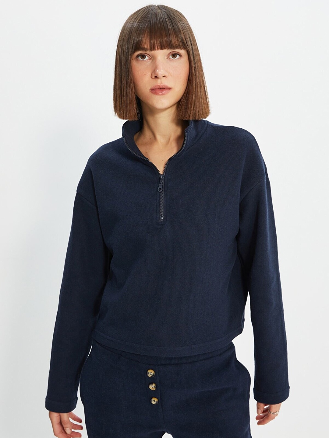 

Trendyol High Neck Cotton Sweatshirt, Navy blue