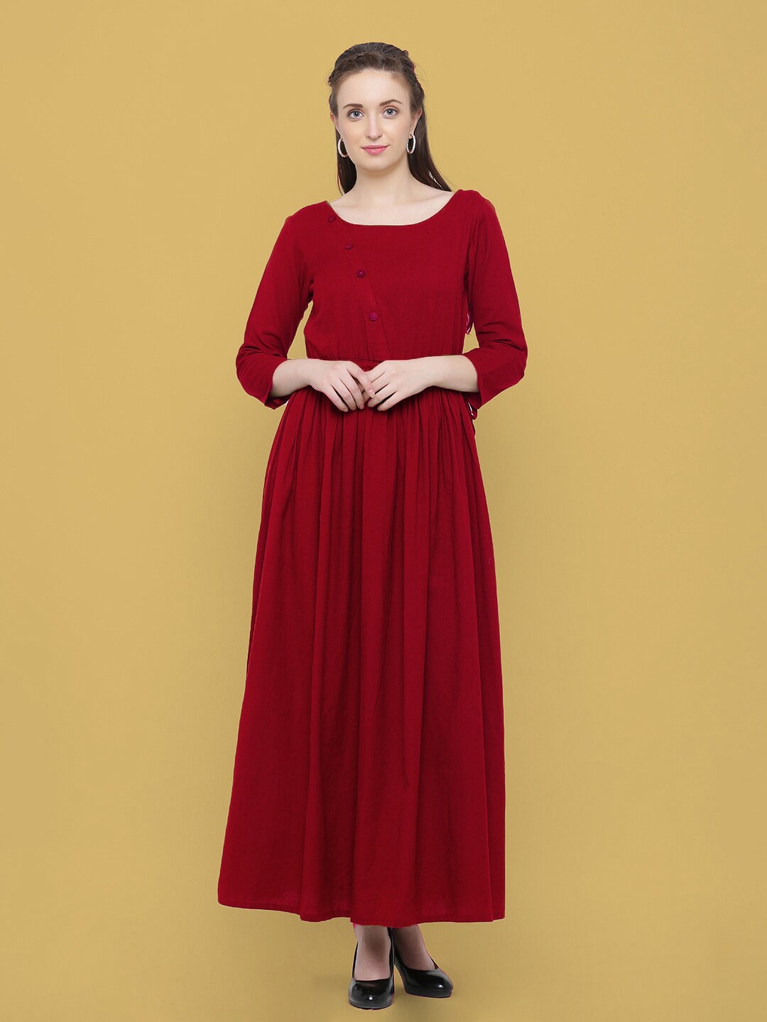 

Indian Virasat Round Neck Maxi Dress, Red