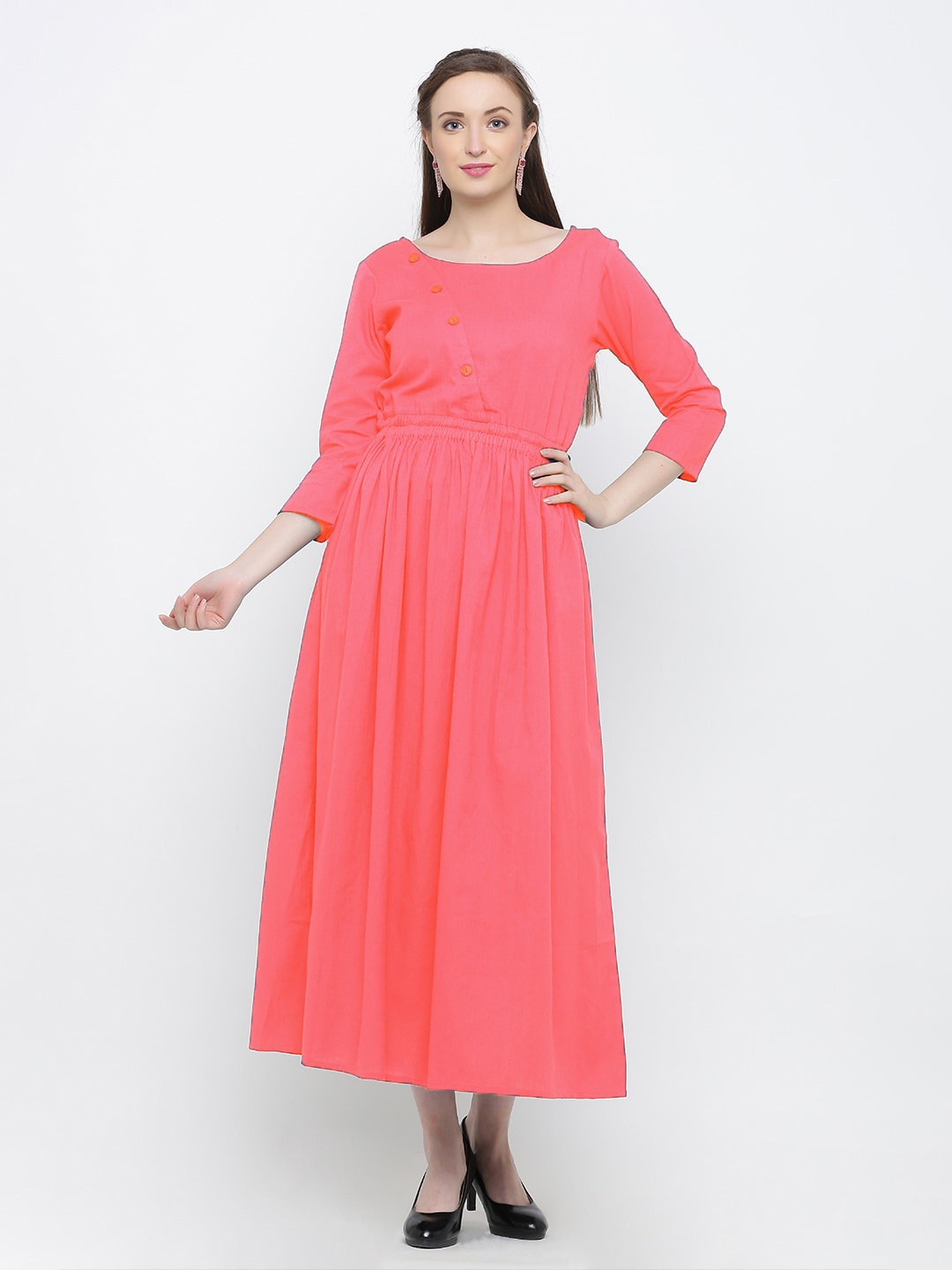 

Indian Virasat Round Neck Fit & Flare Midi Dress, Peach