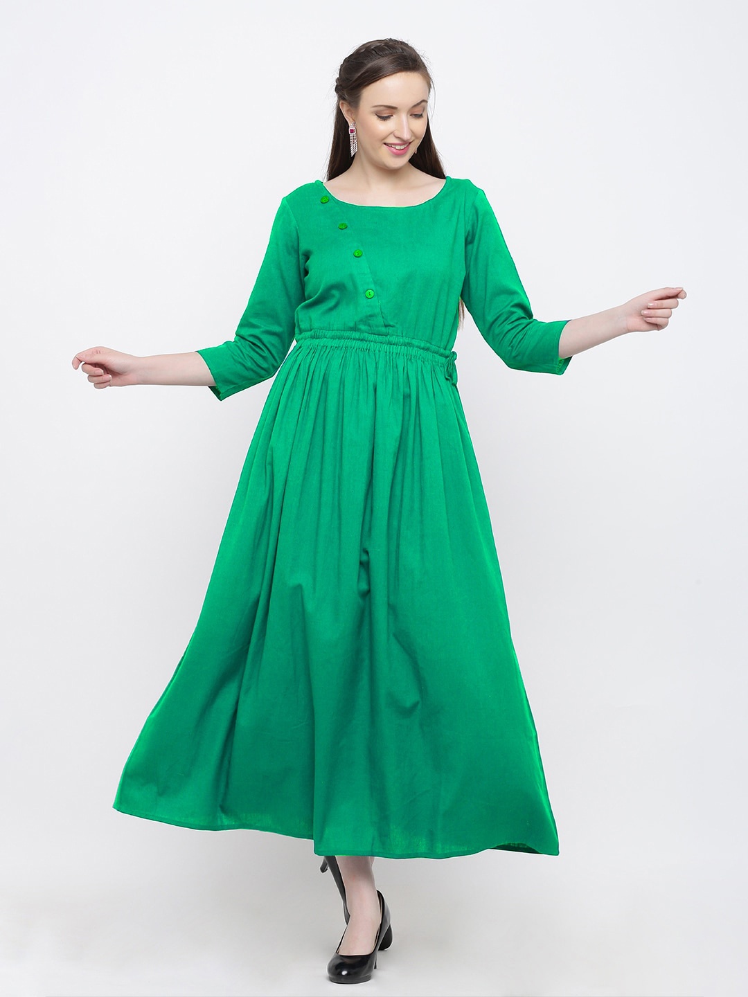 

Indian Virasat Round Neck Fit & Flare Midi Dress, Green