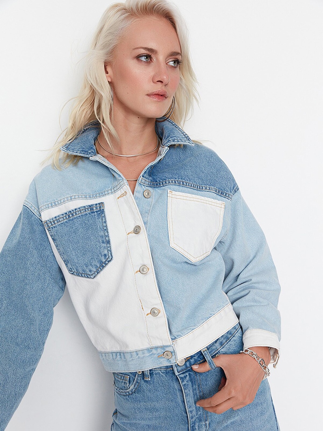 

Trendyol Colourblocked Patch Work Denim Jacket, Na