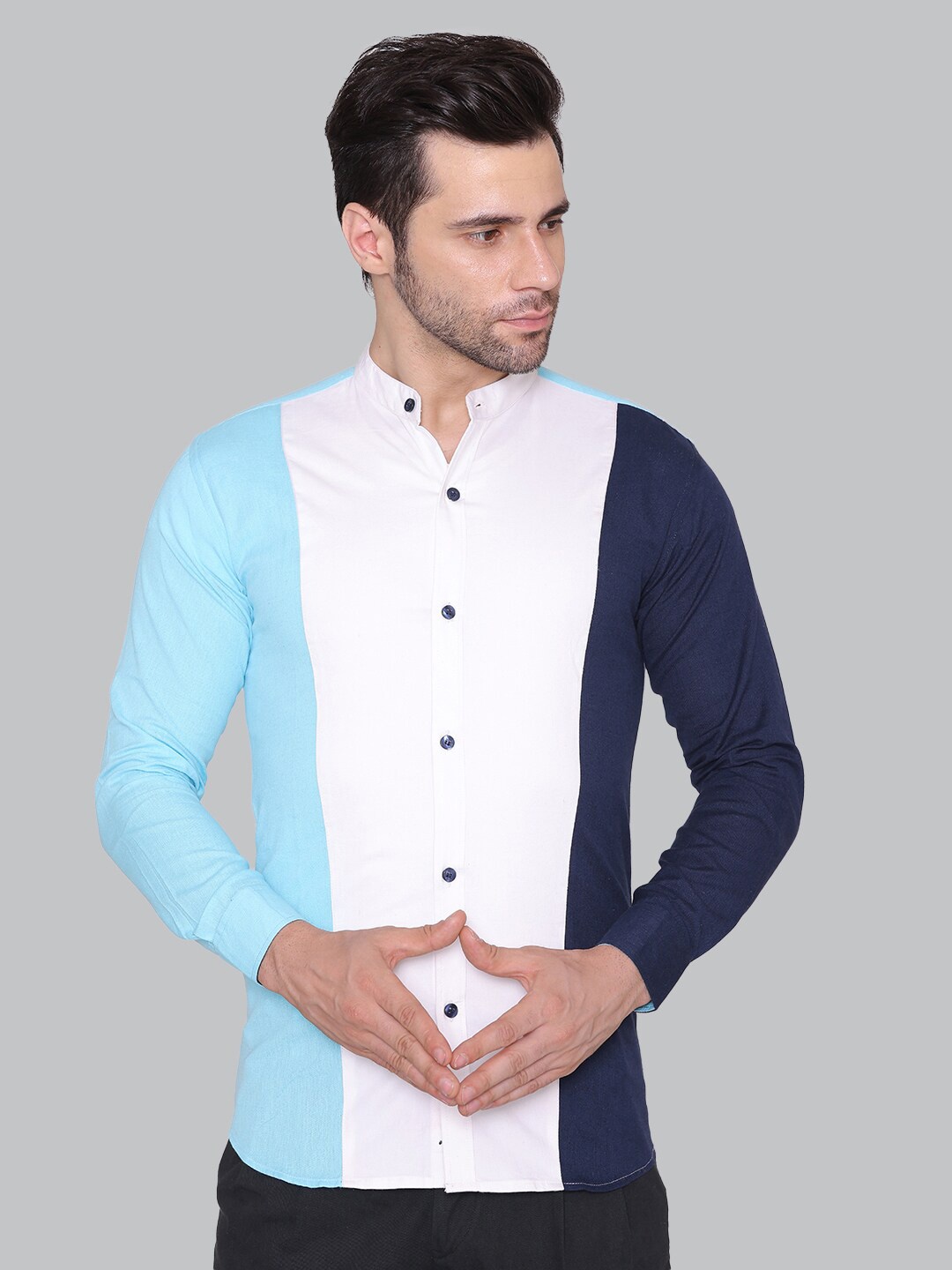 

CUFFS N LASHES Slim Fit Opaque Casual Shirt, Blue
