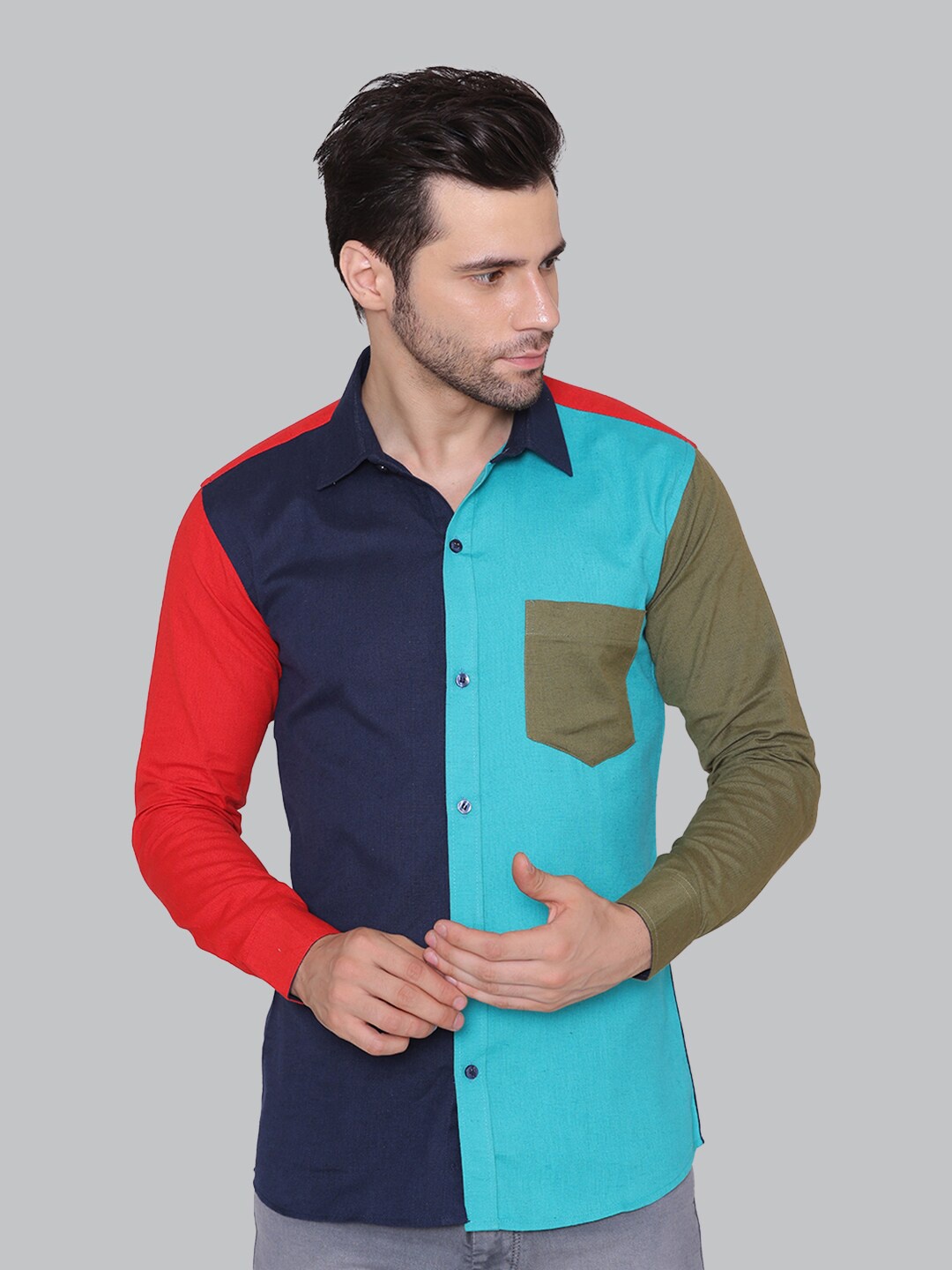 

CUFFS N LASHES Men Colourblocked Cotton Slim Fit Opaque Casual Shirt, Blue