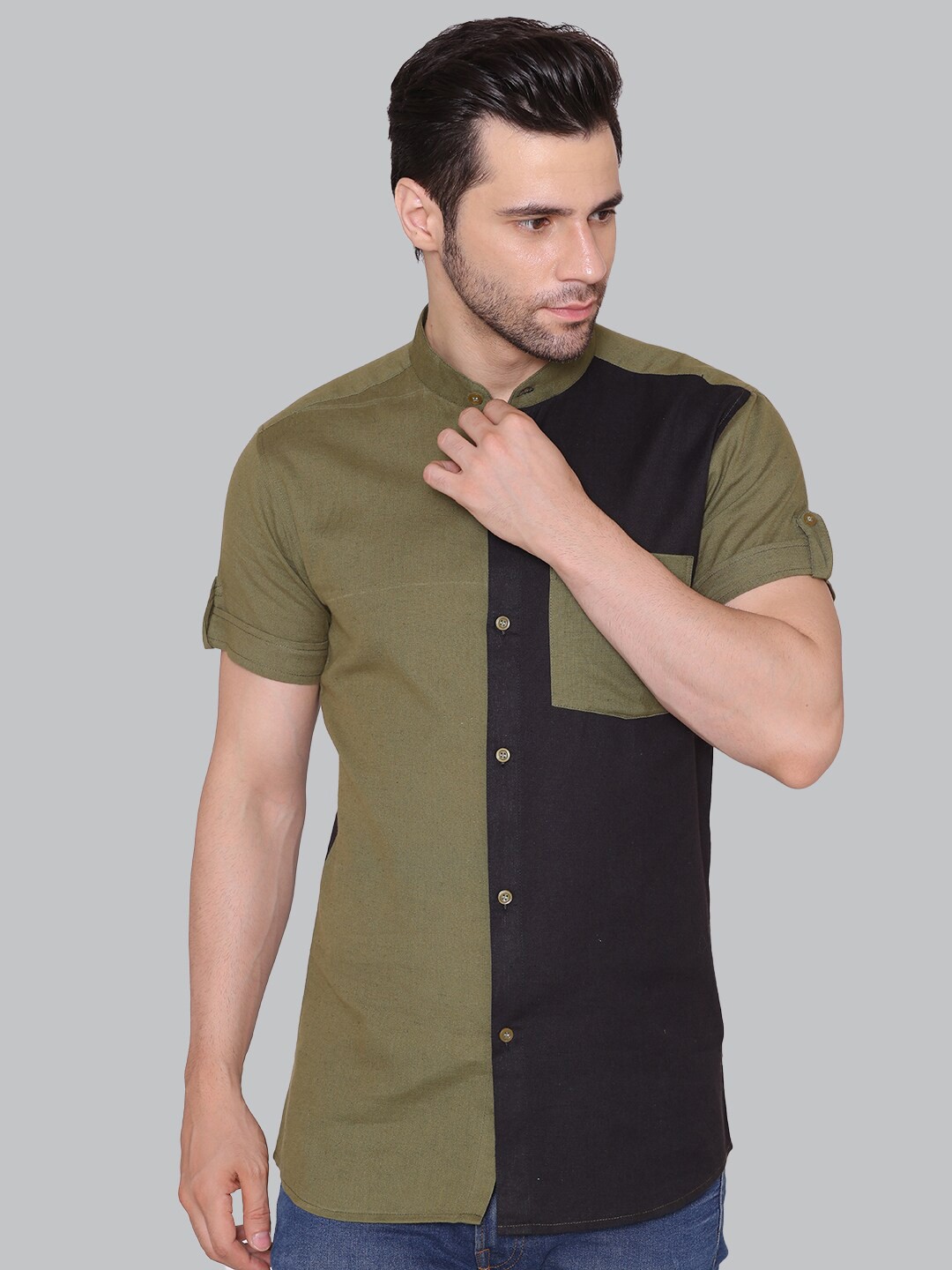 

CUFFS N LASHES Slim Fit Opaque Casual Shirt, Olive