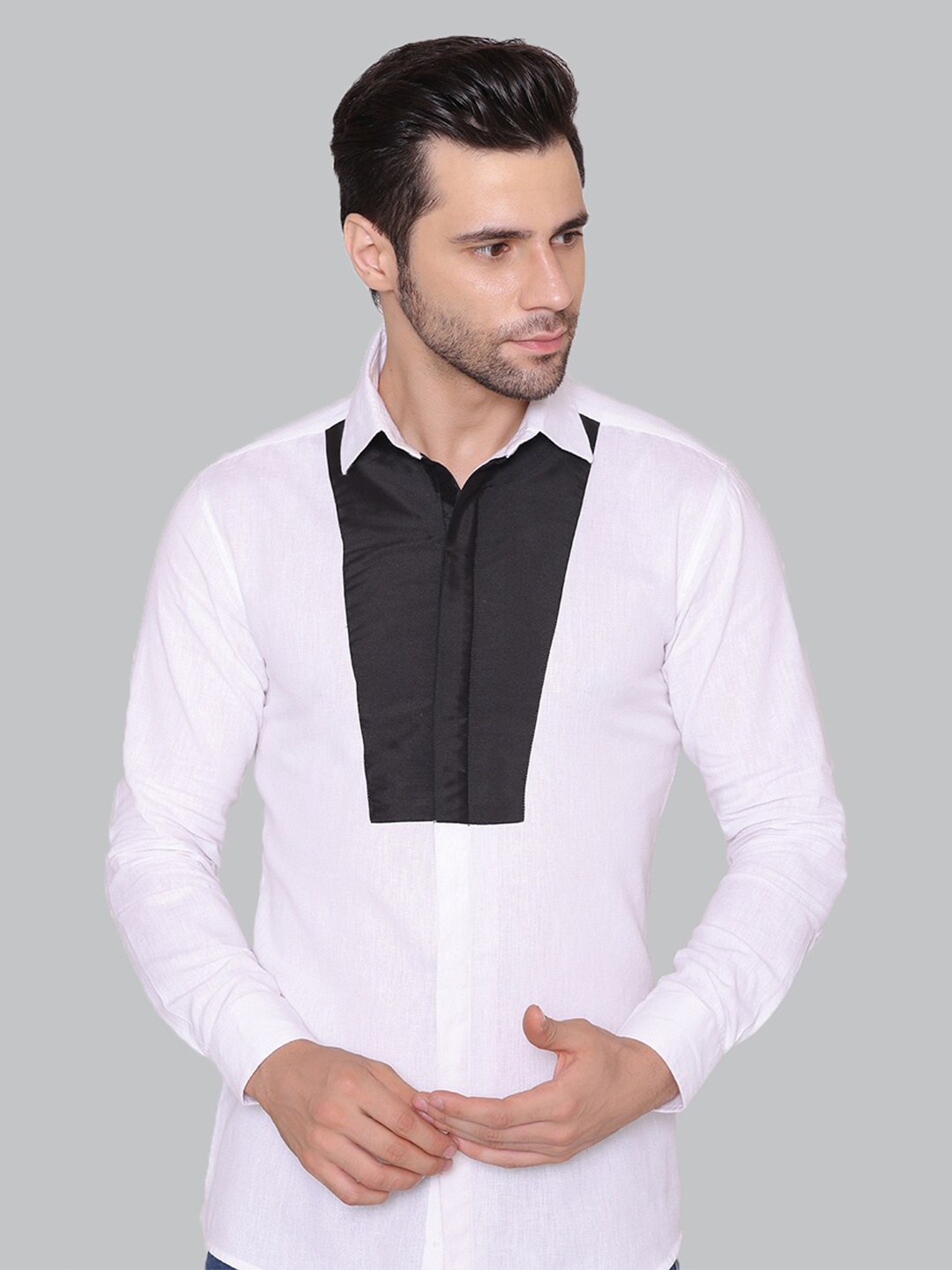 

CUFFS N LASHES Men Colourblocked Cotton Slim Fit Opaque Casual Shirt, White