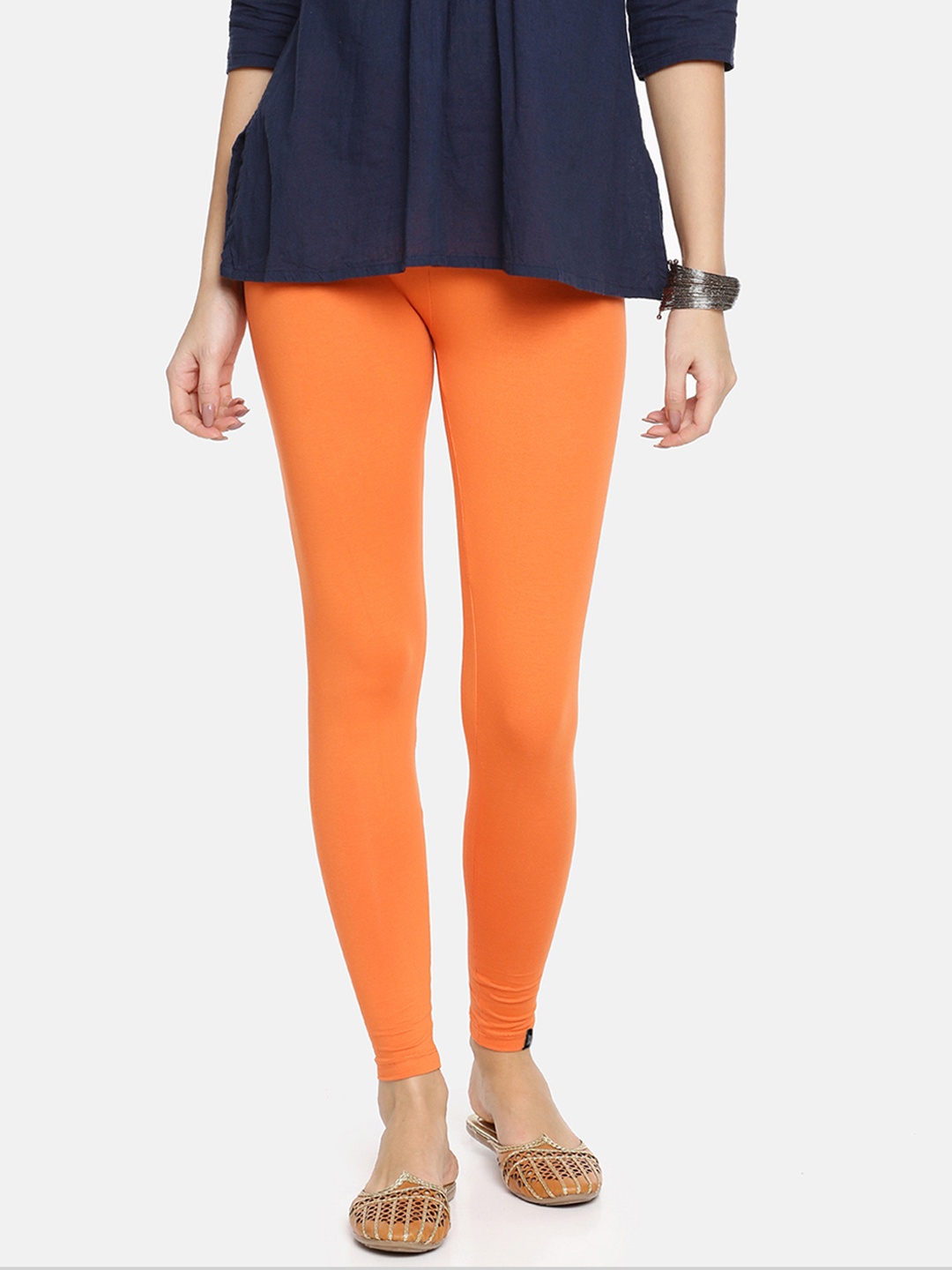 

TWIN BIRDS Women Solid Super Stretch Cotton Ankle Length Leggings, Orange