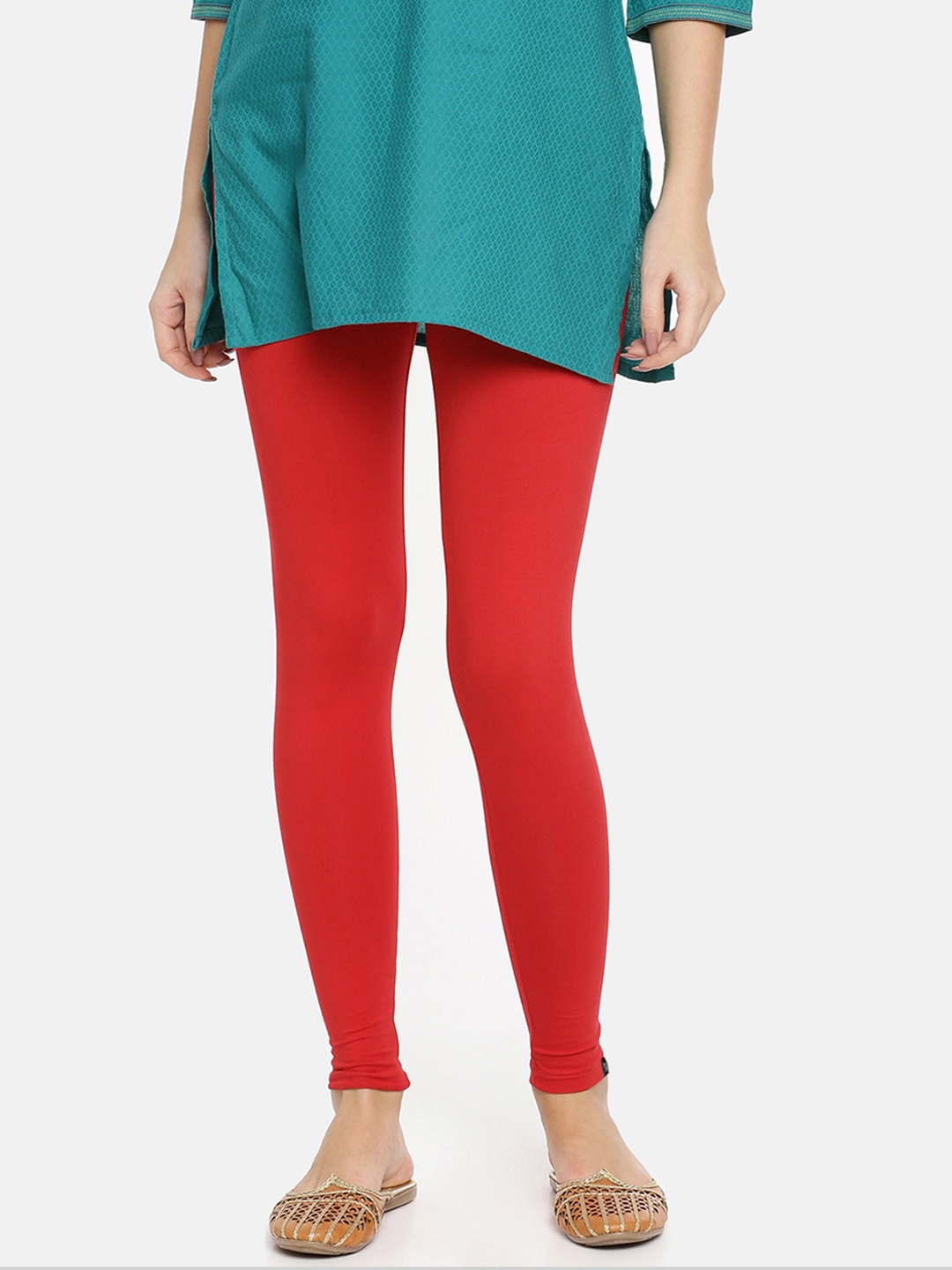 

TWIN BIRDS Women Solid Super Stretch Cotton Ankle Length Leggings, Red