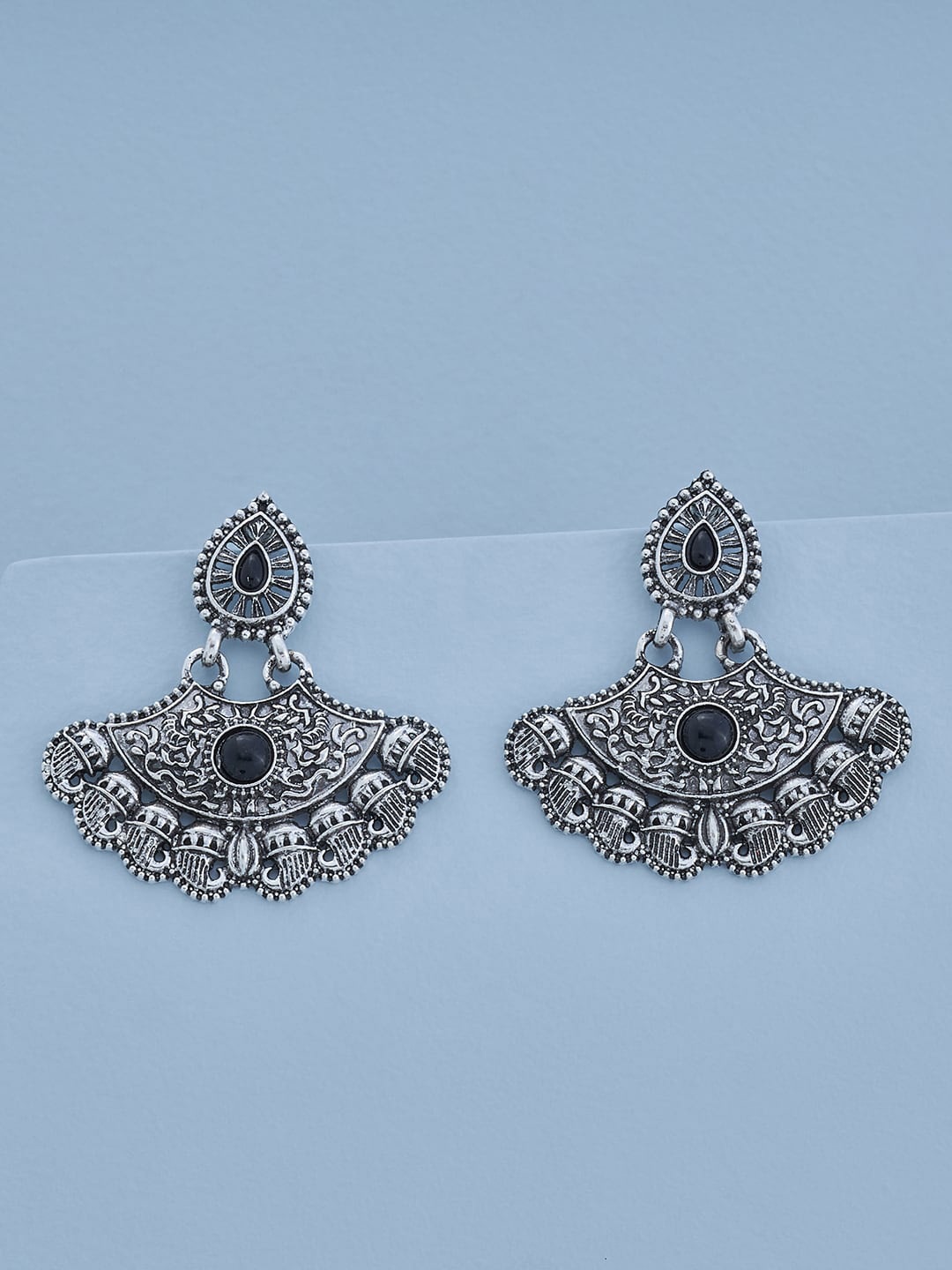 

Kushal's Fashion Jewellery Rhodium-Plated Contemporary Chandbalis Earrings, Black