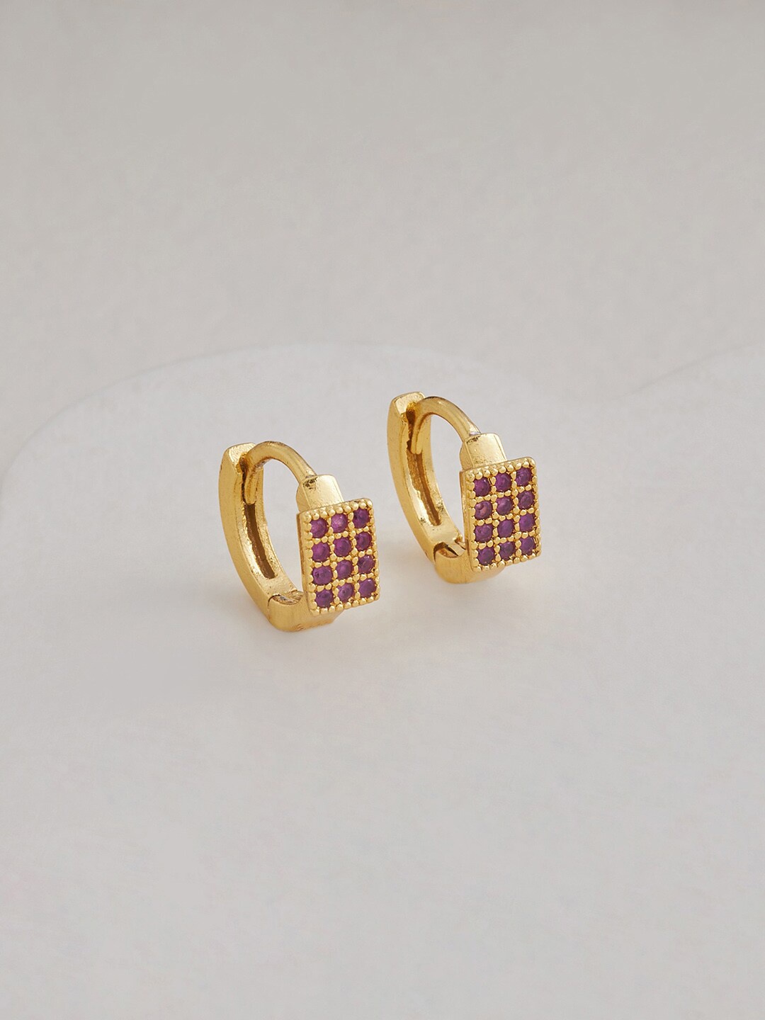

Kushal's Fashion Jewellery Gold-Plated Cubic Zirconia Circular Hoop Earrings, Pink