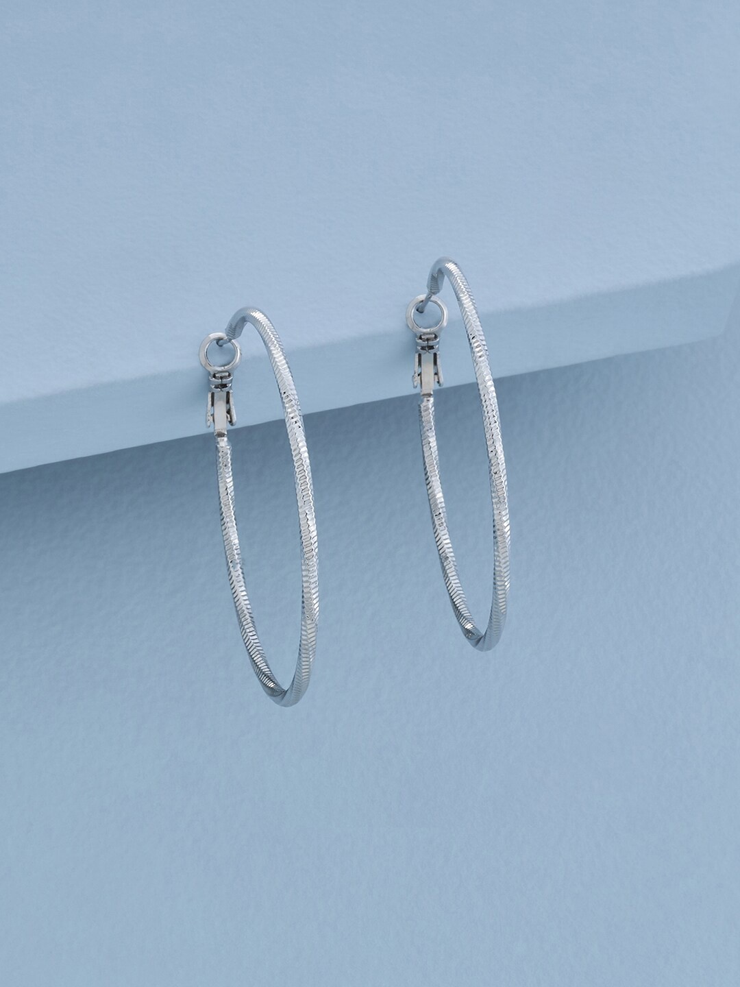 

Kushal's Fashion Jewellery Rhodium Plated Contemporary Hoop Earrings, Silver