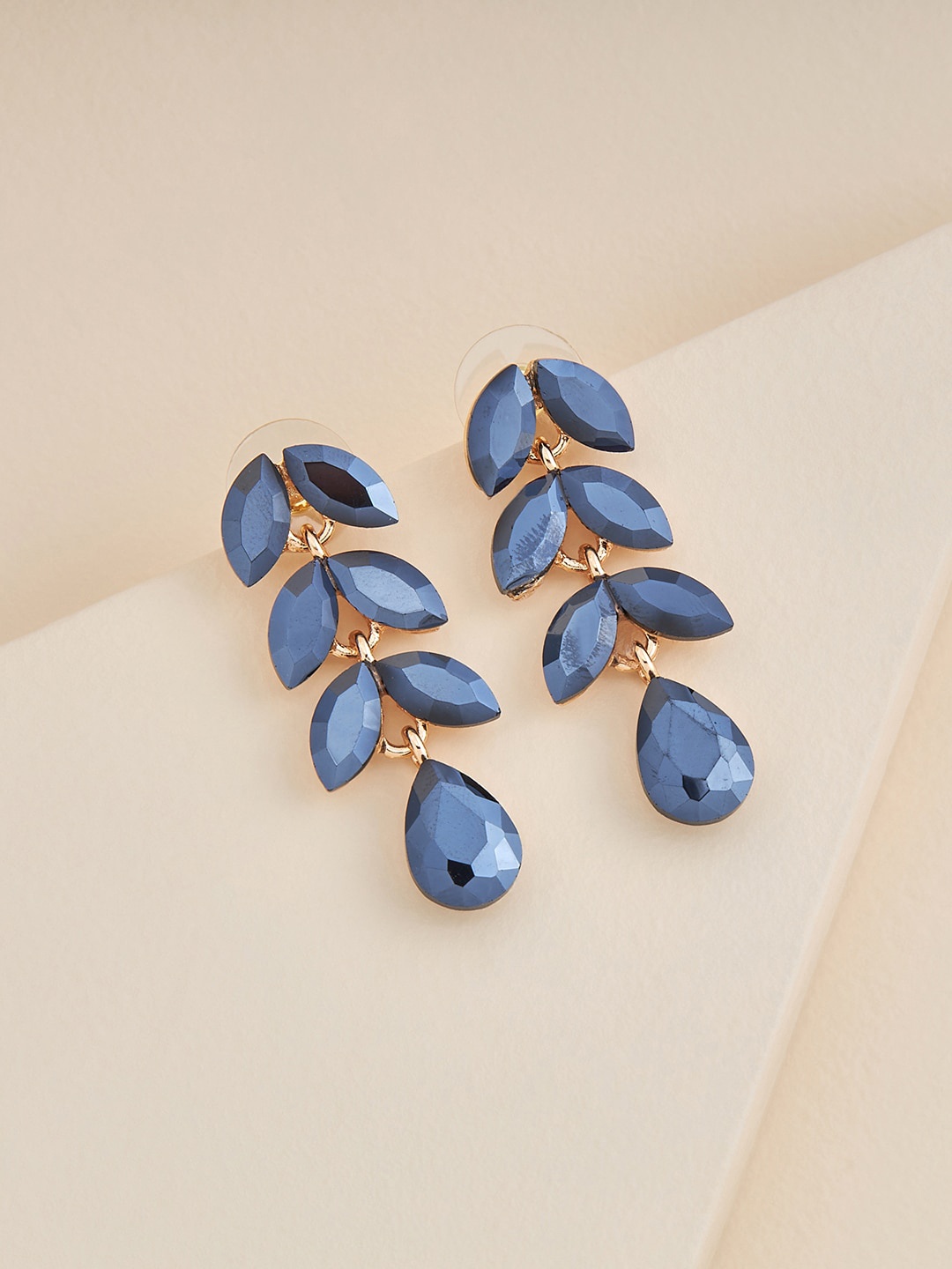 

Kushal's Fashion Jewellery Gold-Plated Stone-Studded Contemporary Drop Earrings, Navy blue
