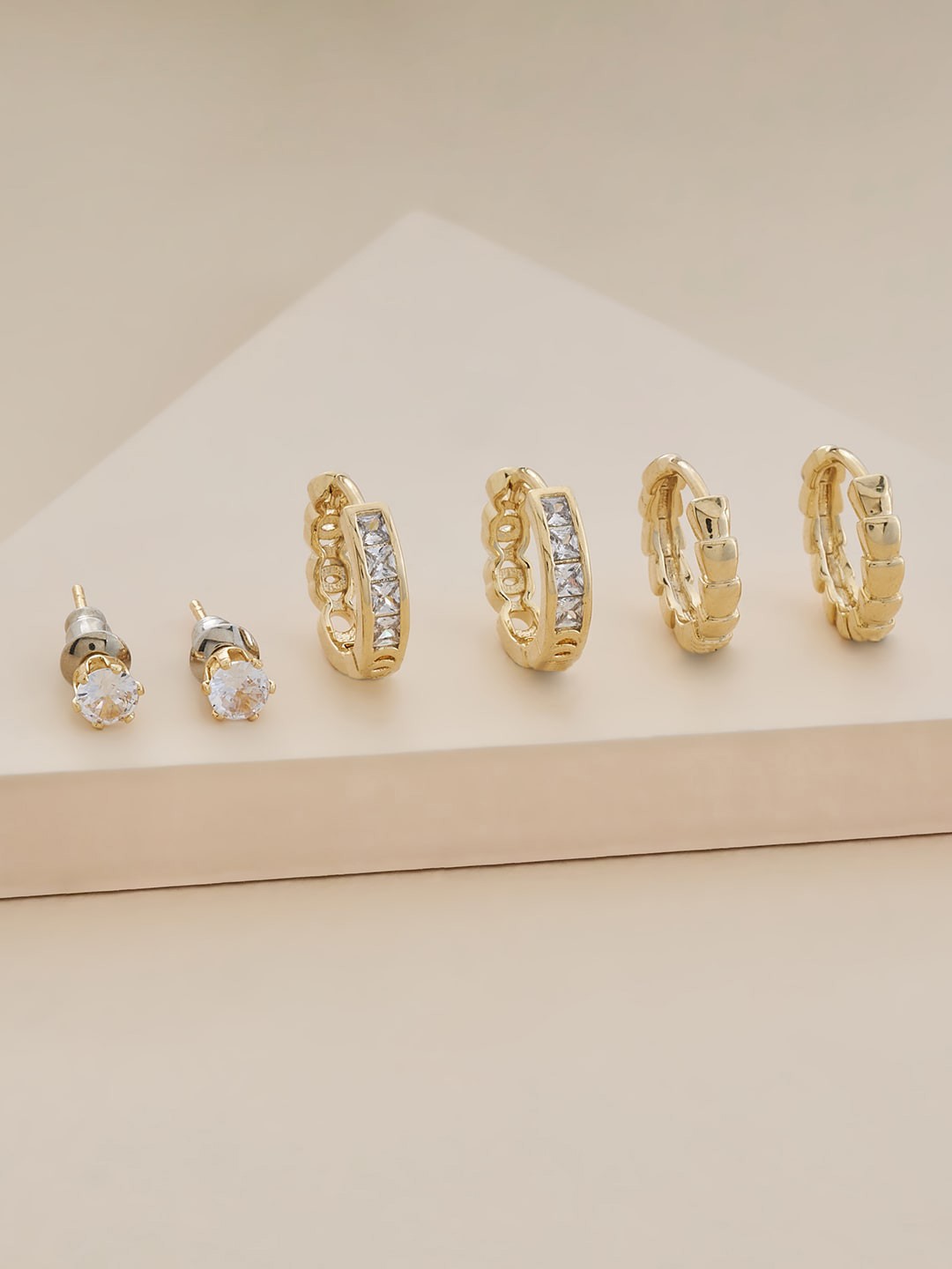 

Kushal's Fashion Jewellery Set Of 3 Gold-Plated Contemporary Studs Earrings, White