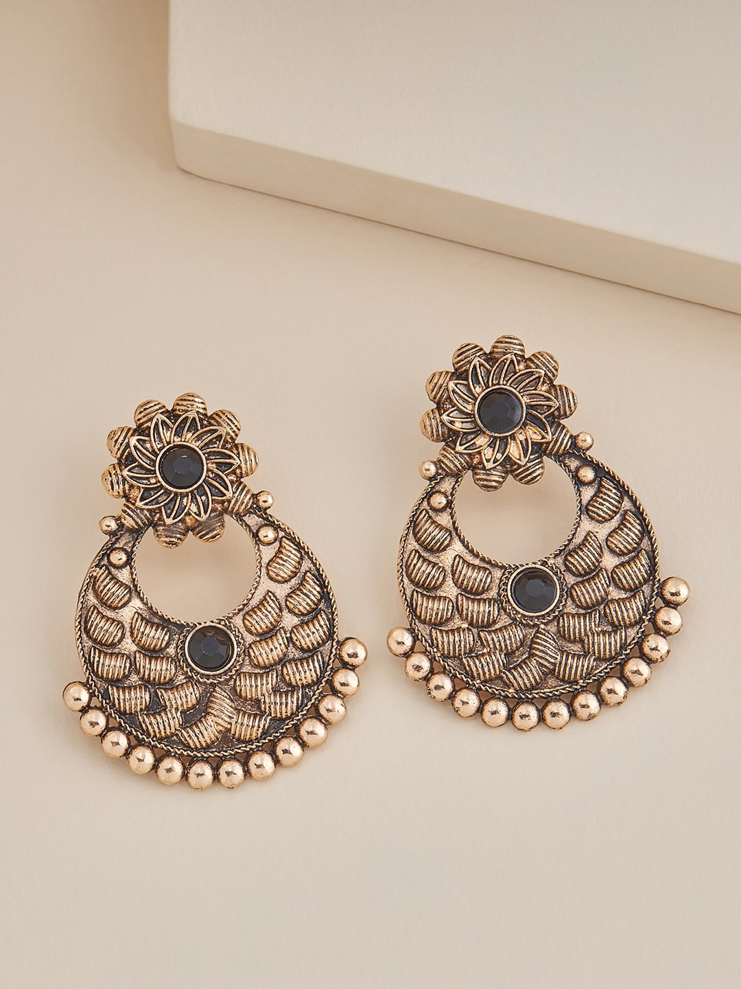 

Kushal's Fashion Jewellery Gold Plated Contemporary Stone Studded Chandbalis Earrings, Black