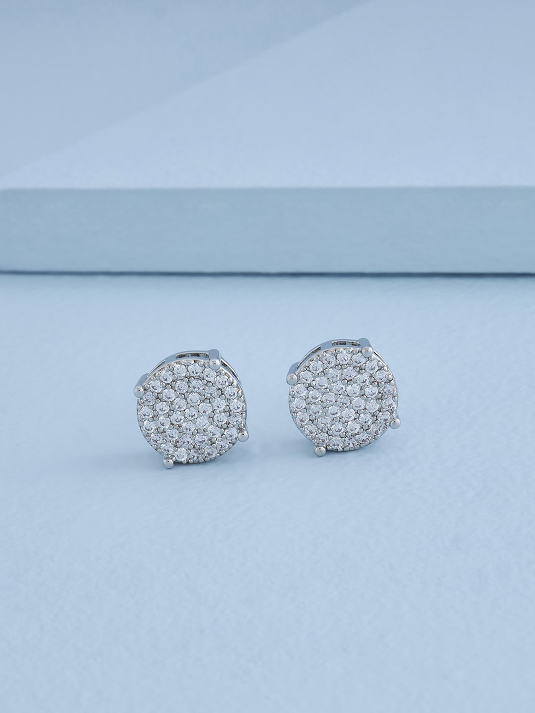

Kushal's Fashion Jewellery Rhodium Plated Circular Studs Earrings, White