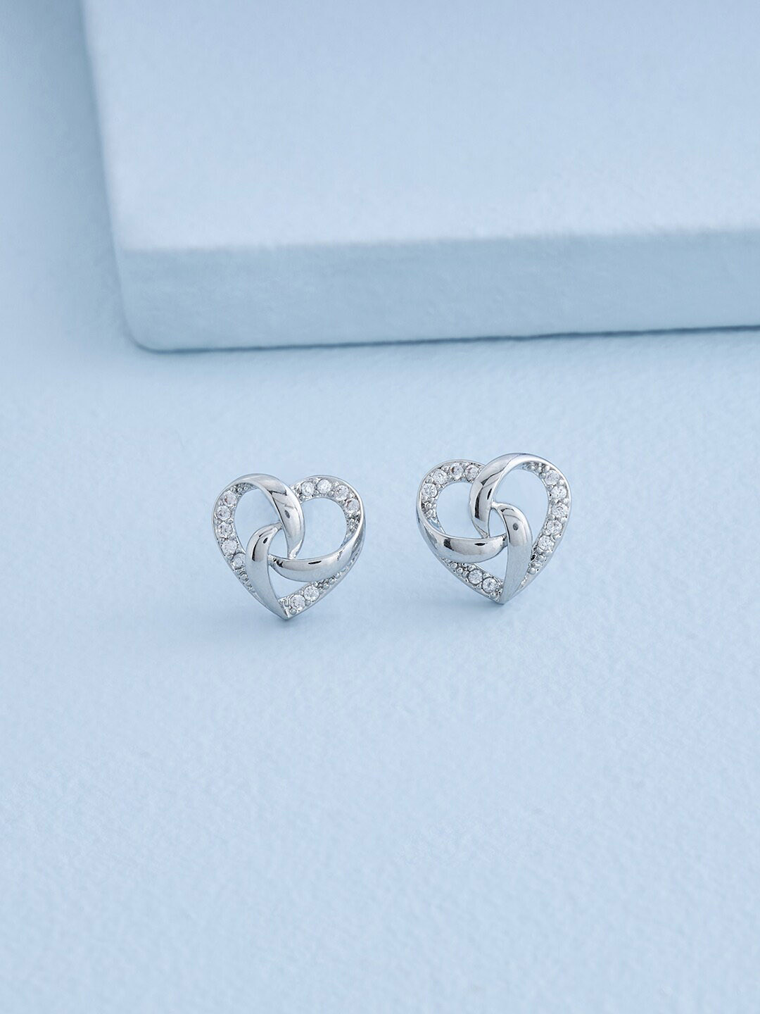 

Kushal's Fashion Jewellery Rhodium-Plated Heart Shaped Studs Earrings, White