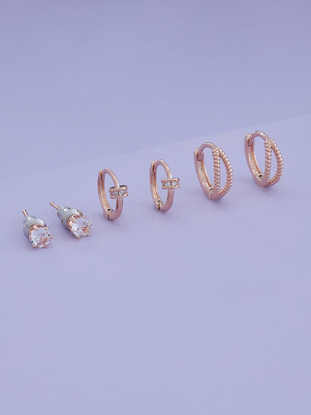 

Kushal's Fashion Jewellery Pack of 3 Rose-Gold Plated Contemporary Studs Earrings