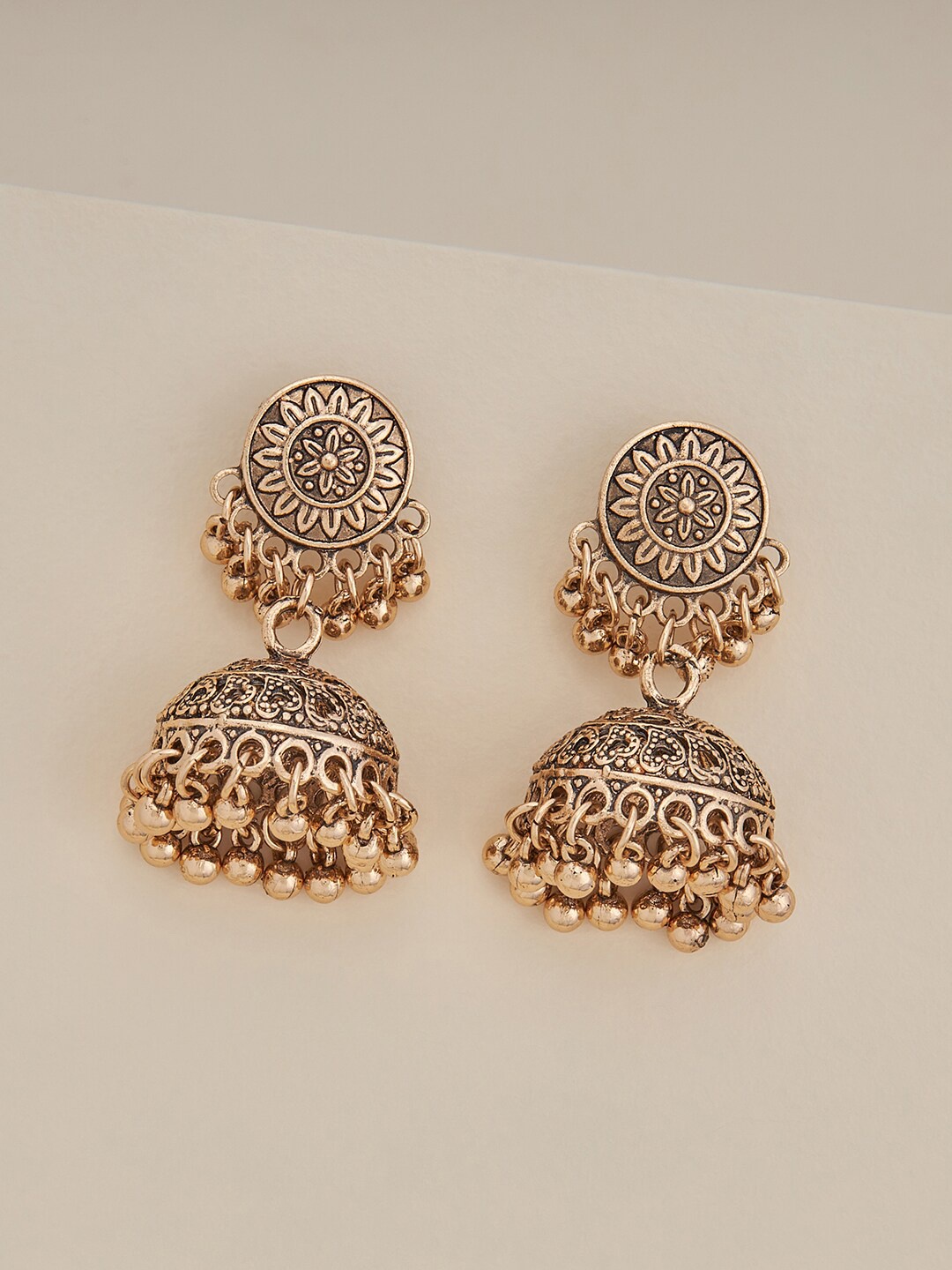 

Kushal's Fashion Jewellery Gold-Plated Dome Shaped Jhumkas
