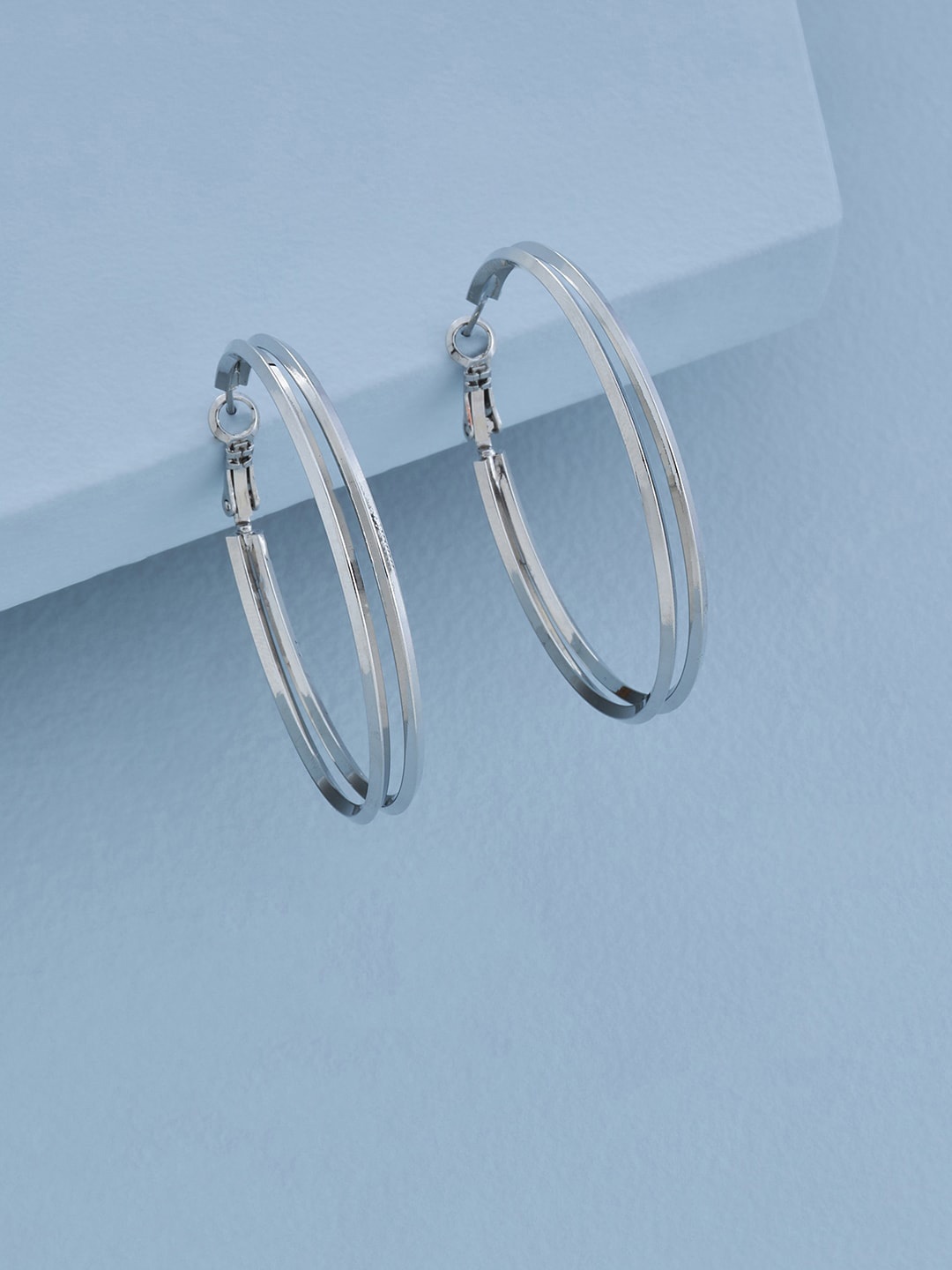 

Kushal's Fashion Jewellery Rhodium-Plated Circular Hoop Earrings, Silver