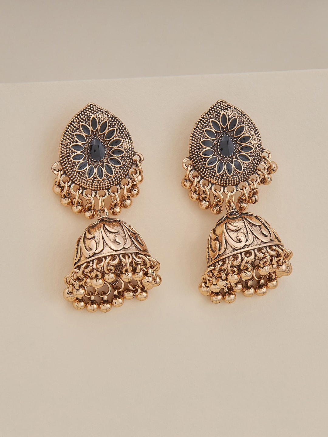 

Kushal's Fashion Jewellery Gold Plated Contemporary Jhumkas Earrings, Black