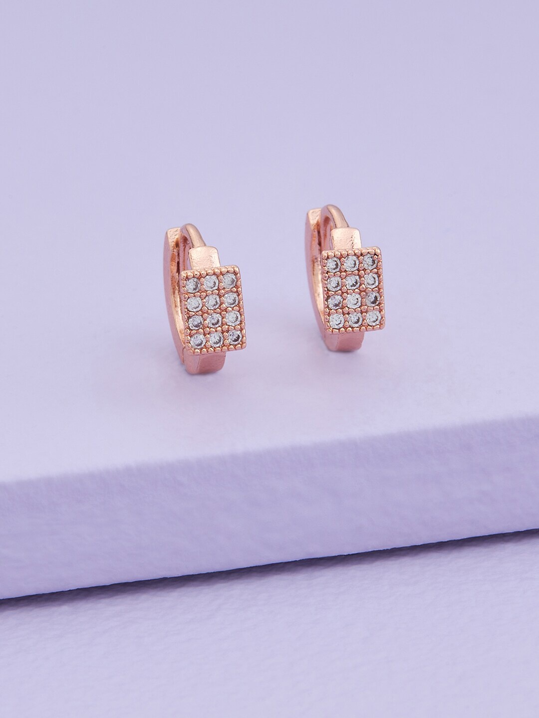 

Kushal's Fashion Jewellery Rose Gold-Plated Cubic Zirconia Studded Hoop Earrings