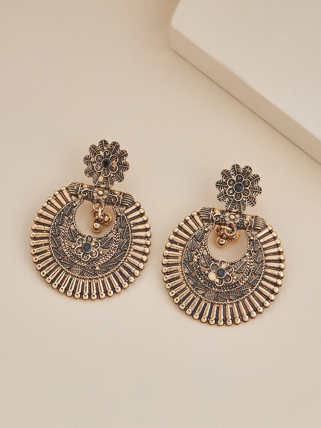 

Kushal's Fashion Jewellery Gold-Plated Stone Studded Drop Earrings, Black