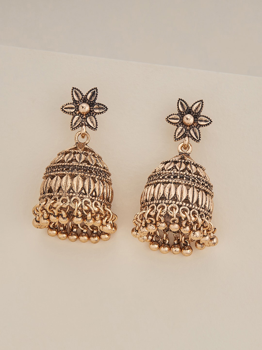 

Kushal's Fashion Jewellery Gold Plated Dome Shaped Jhumkas Earrings