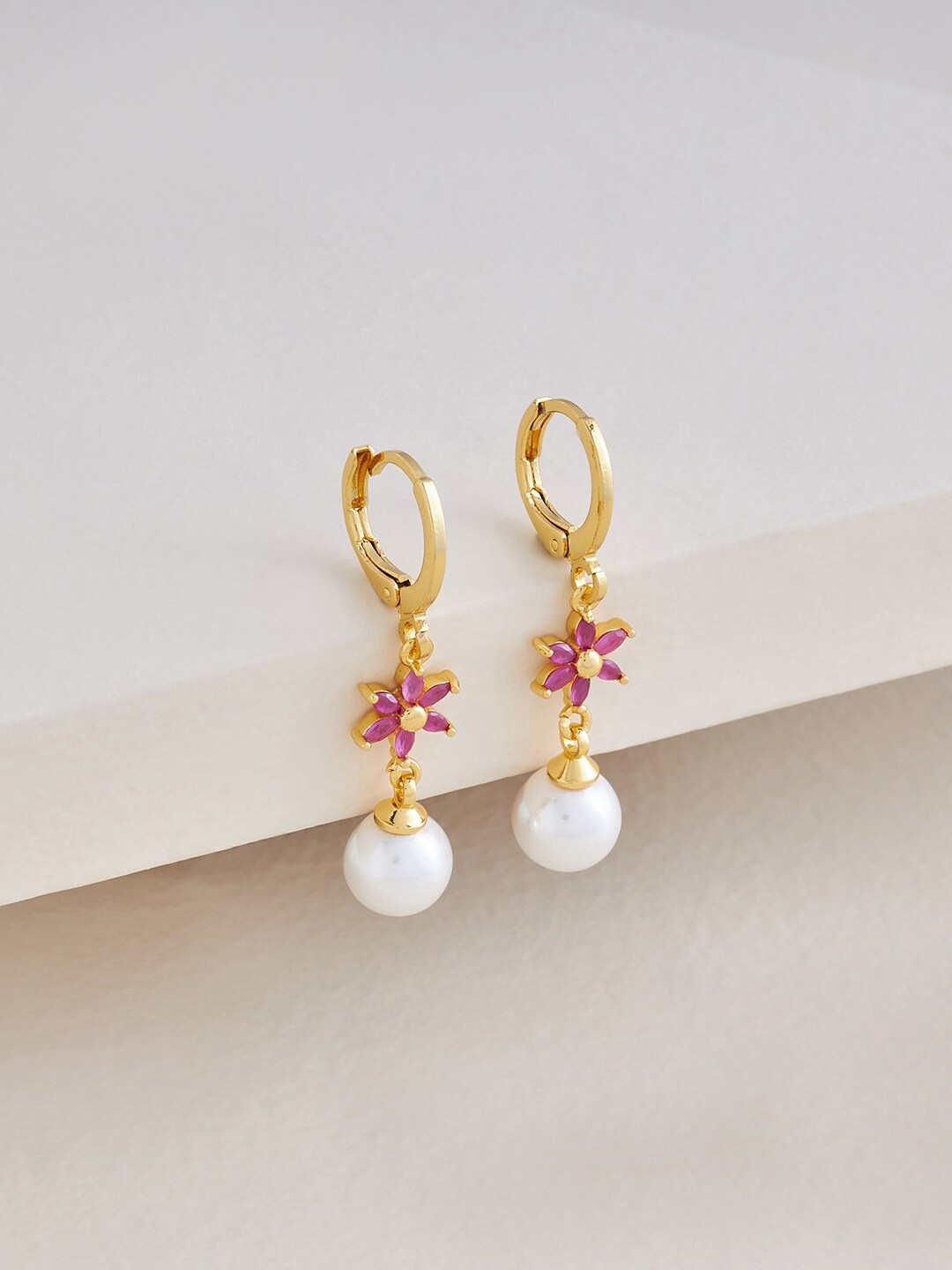 

Kushal's Fashion Jewellery Gold-Plated Circular Hoop Earrings, Red