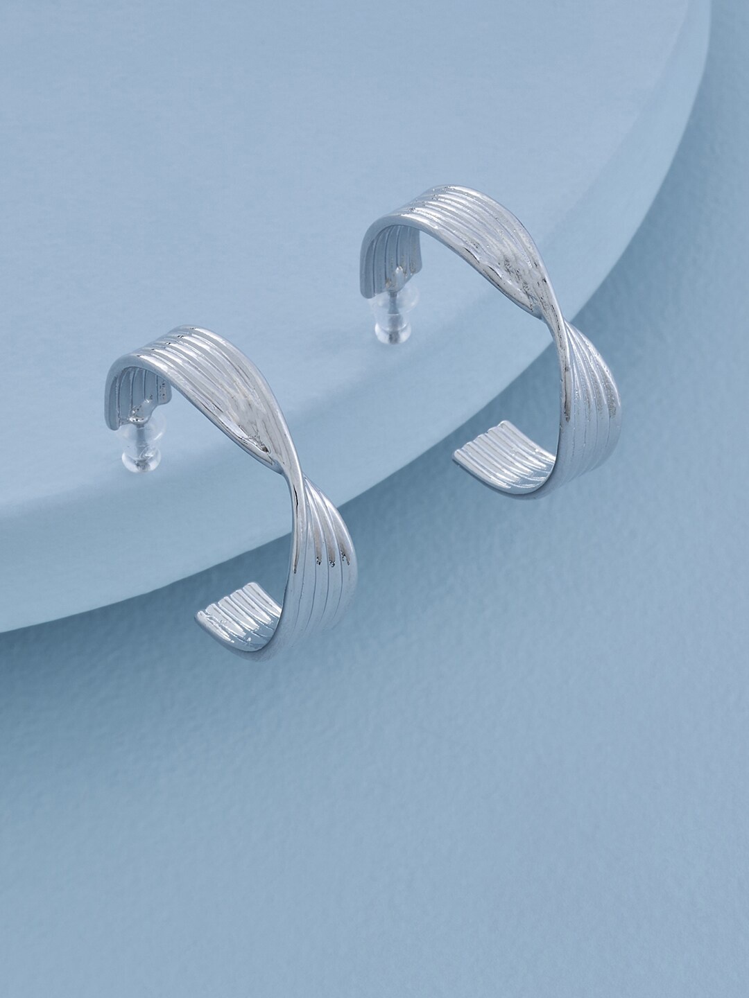 

Kushal's Fashion Jewellery Rhodium-Plated Contemporary Half Hoop Earrings, Silver