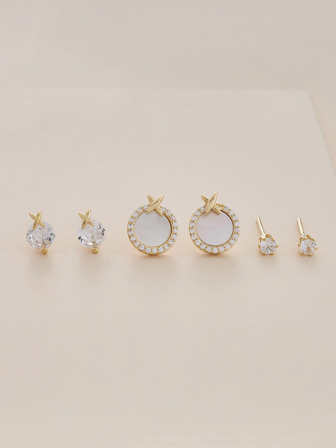 

Kushal's Fashion Jewellery Set Of 3 Gold-Plated Contemporary Studs Earrings, White