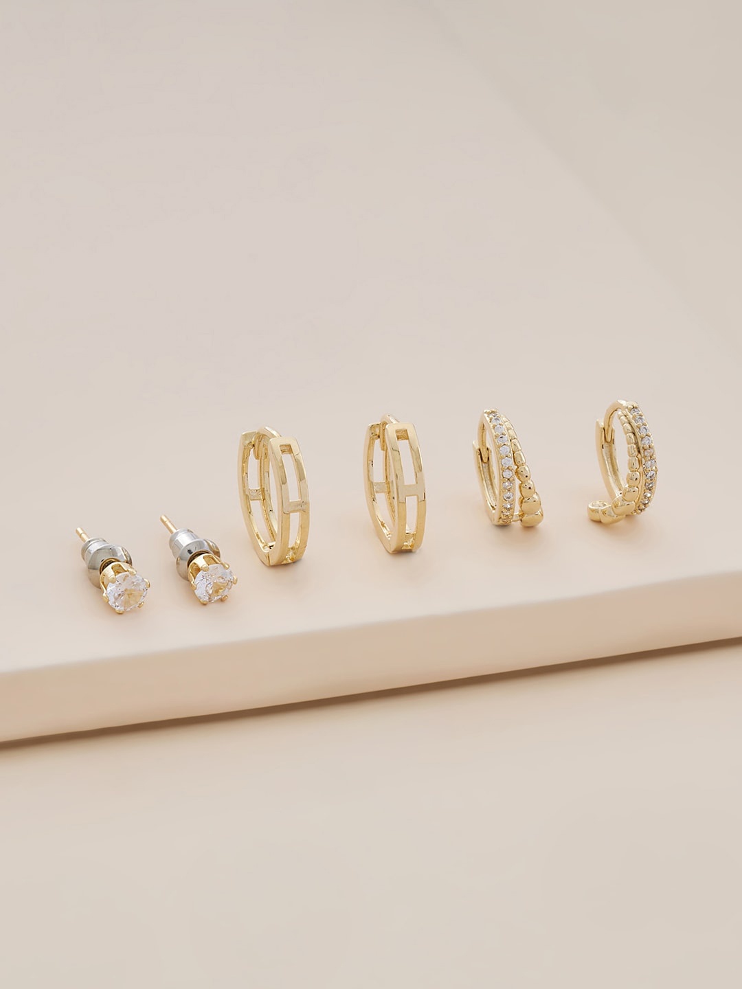 

Kushal's Fashion Jewellery Set Of 3 Gold-Plated Cubic Zirconia Circular Hoop Earrings, White
