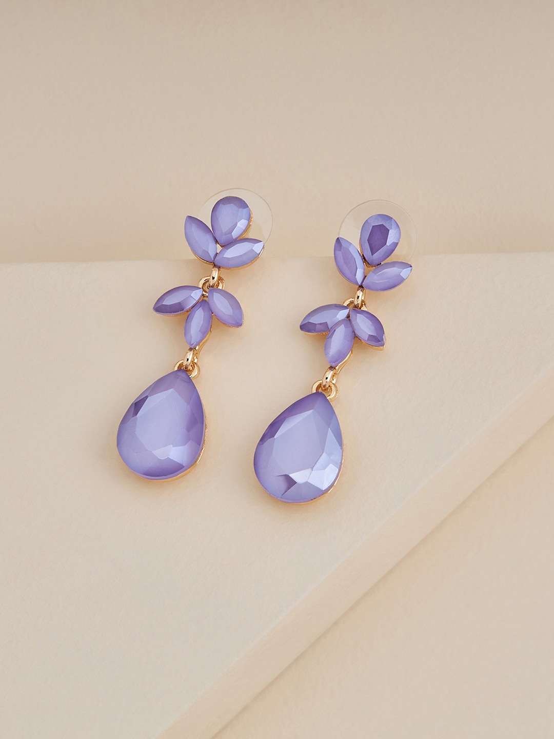 

Kushal's Fashion Jewellery Gold-Plated Stone-Studded Contemporary Drop Earrings, Lavender