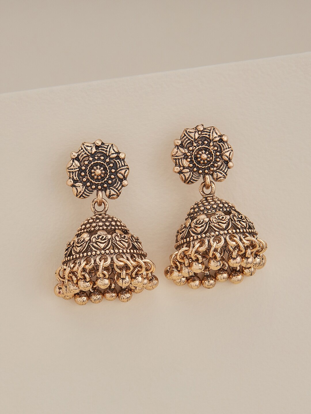 

Kushal's Fashion Jewellery Gold Plated Beaded Contemporary Jhumkas Earrings