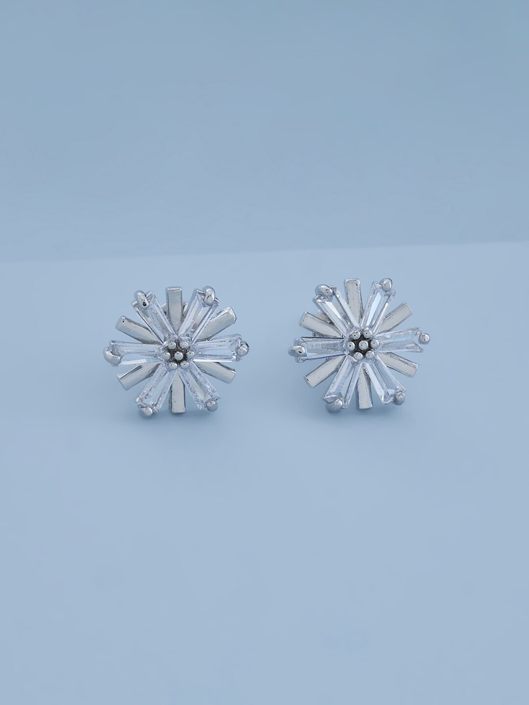 

Kushal's Fashion Jewellery Rhodium-Plated Floral Studs Earrings, Silver