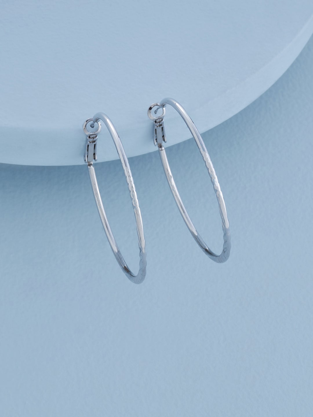 

Kushal's Fashion Jewellery Rhodium-Plated Contemporary Hoop Earrings, Silver