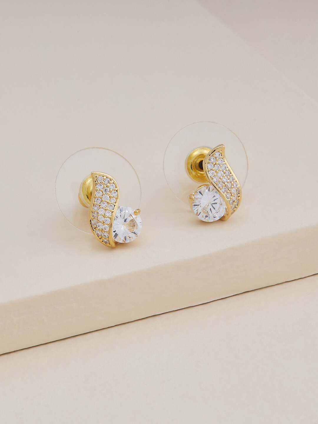 

Kushal's Fashion Jewellery Gold-Plated Cubic Zirconia Contemporary Studs Earrings, White